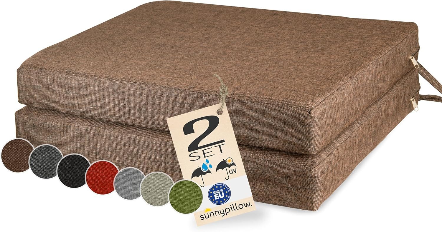 sunnypillow Stuhlkissen 2er Set Stuhlkissen mit Bändern "HAVANA" viele Farben zur Auswahl, Braun