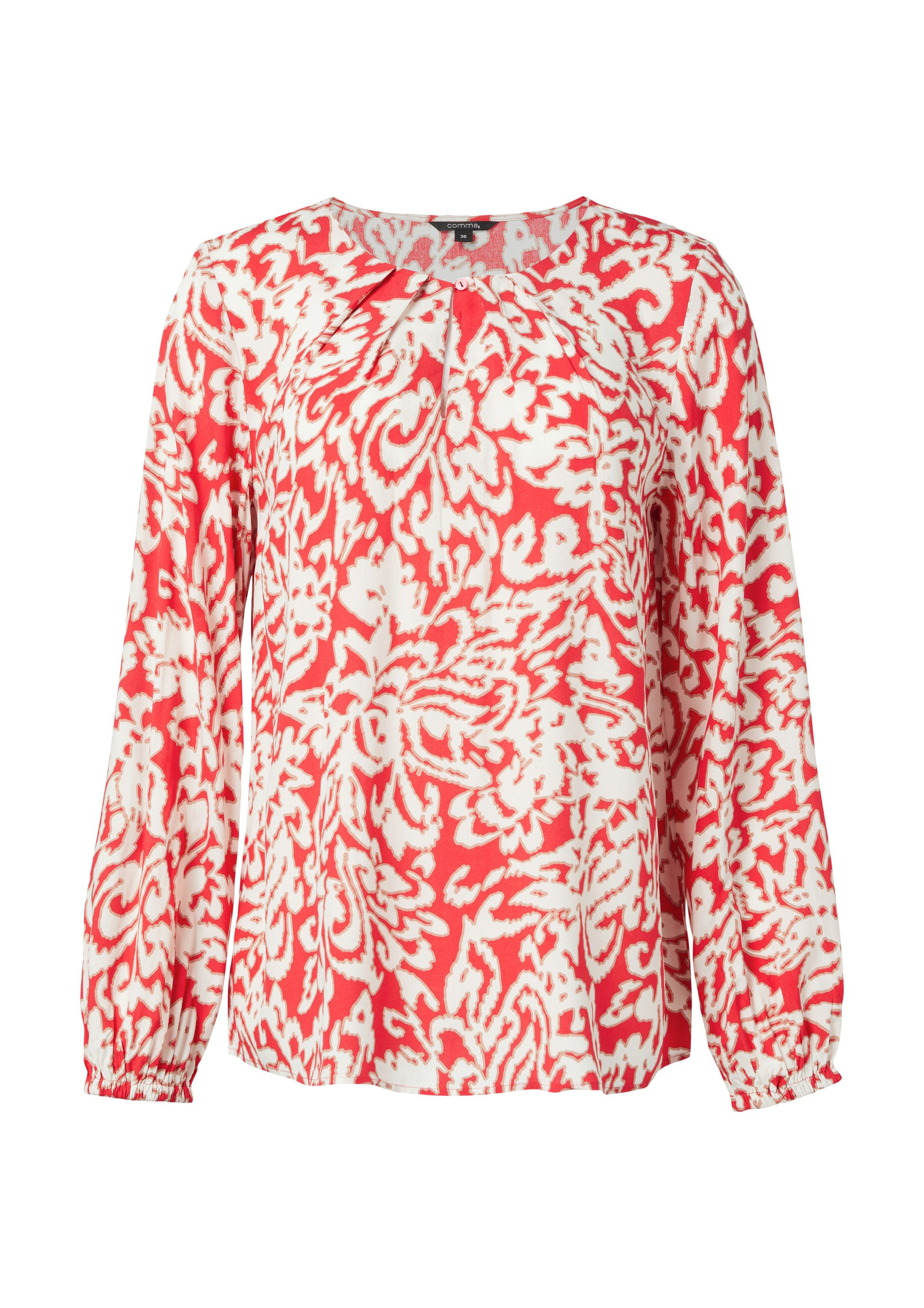 comma Langarmbluse Bluse Bluse mit plissiertem Ausschnitt