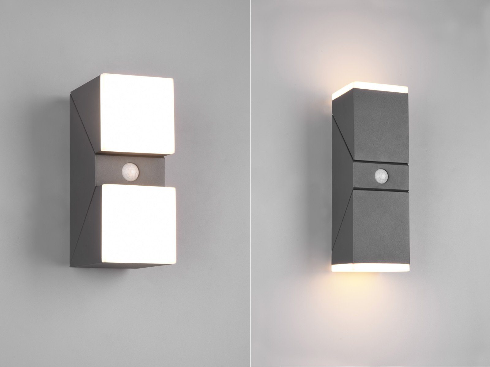 TRIO Leuchten LED Außen-Wandleuchte, Bewegungsmelder, LED fest integriert, warmweiß, 2er SET schwenkbare Hauswand Fassadenbeleuchtung mit Bewegungsmelder