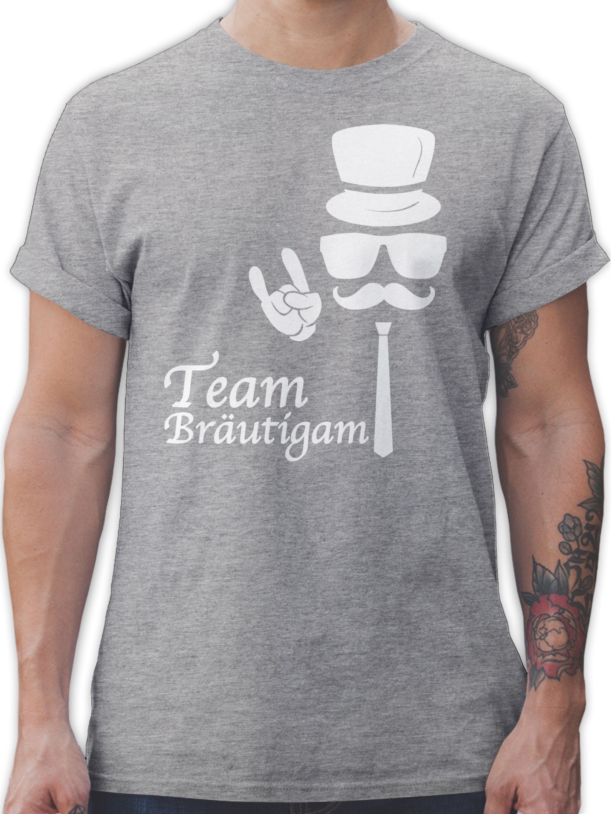 Shirtracer T-Shirt Team Bräutigam Hipster JGA Männer 2 Grau meliert