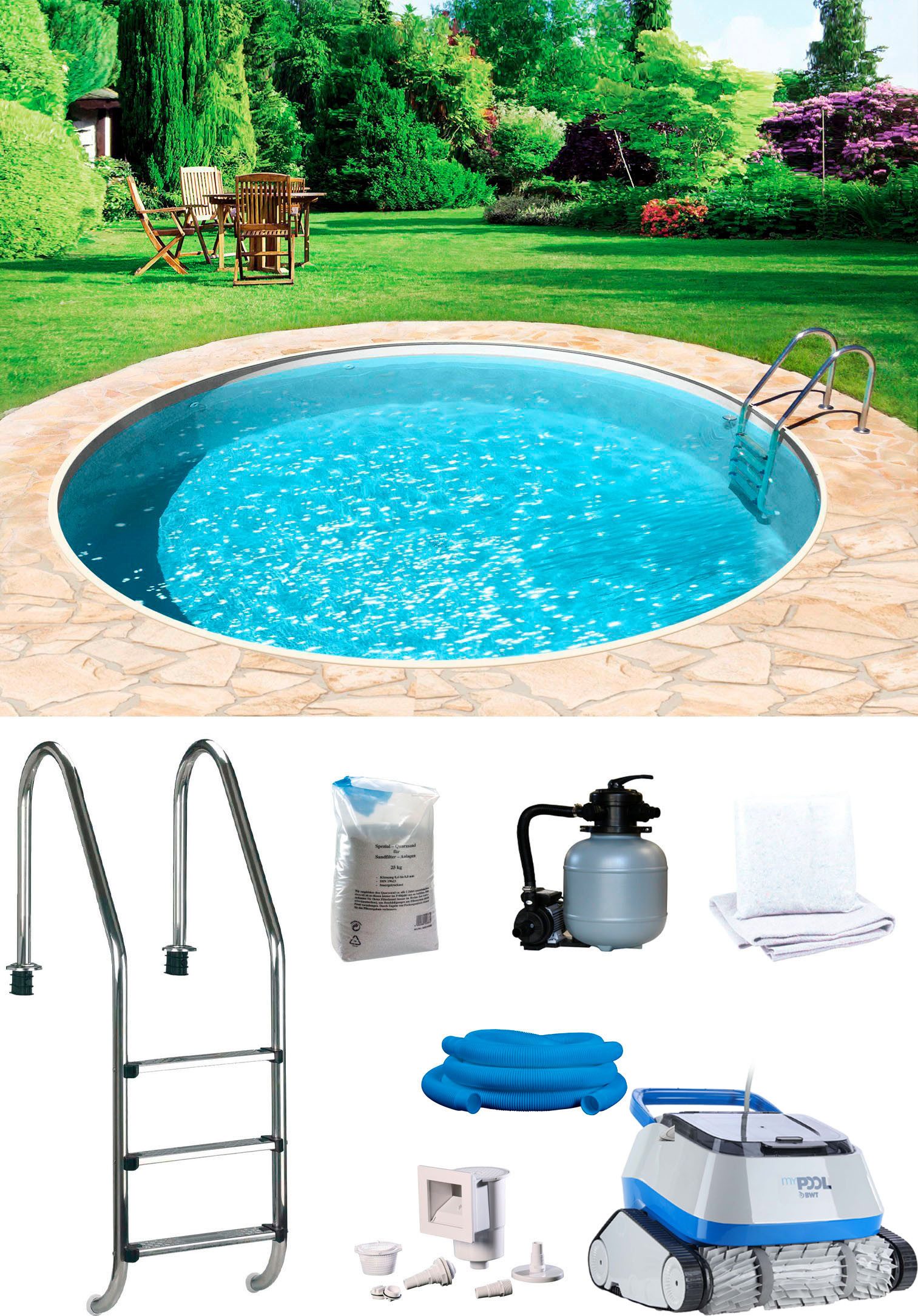 my POOL BWT Rundpool POWER (Komplett-Set, 7-tlg), inkl. Poolroboter POWER ONE4ALL