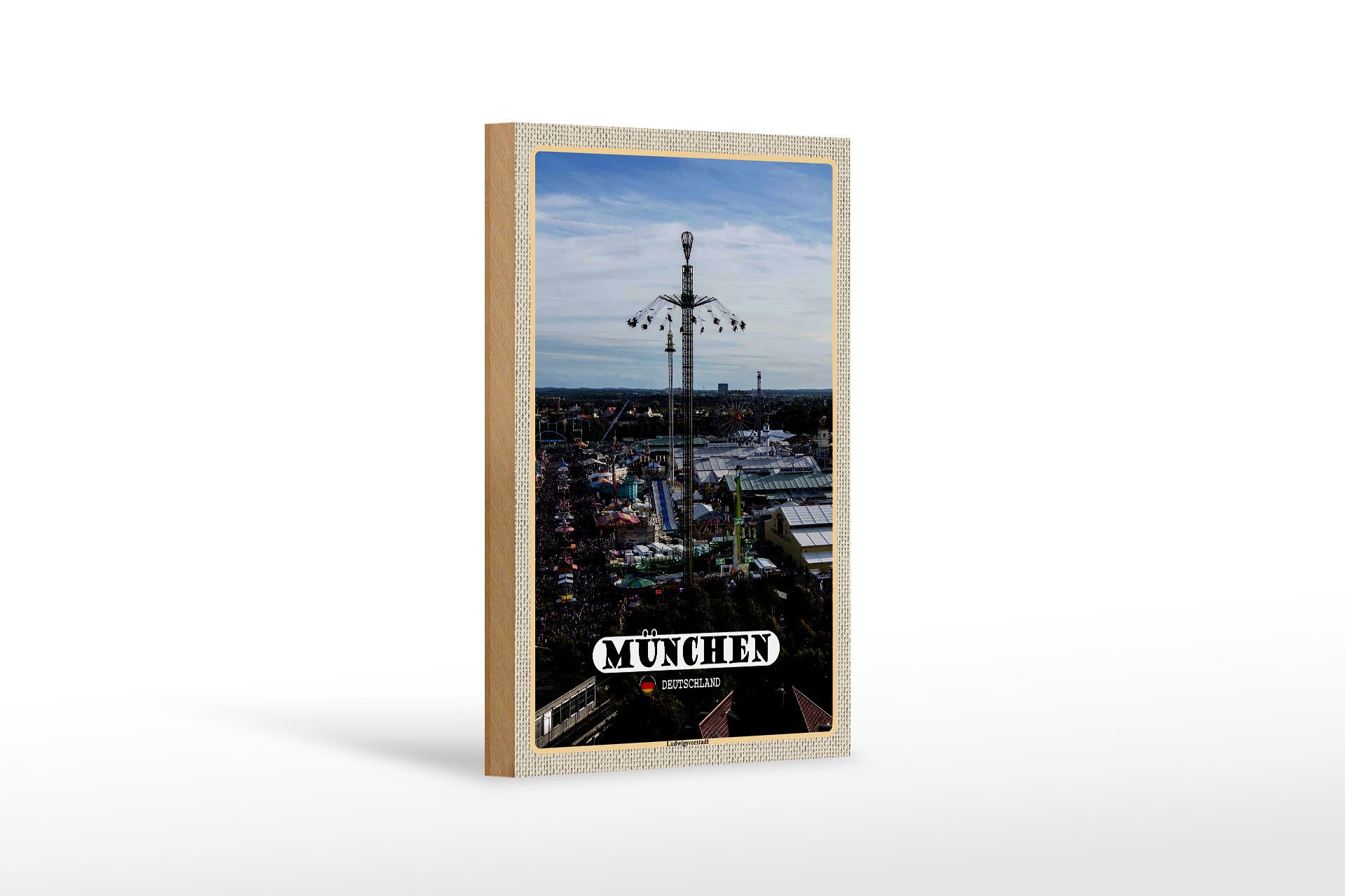 Femer GmbH Holzbild Städte München Ludwigvorstadt Kirmes 12x18 cm, (1 St), Glatte Holzfaserplatte (MDF), vorn beschichtet