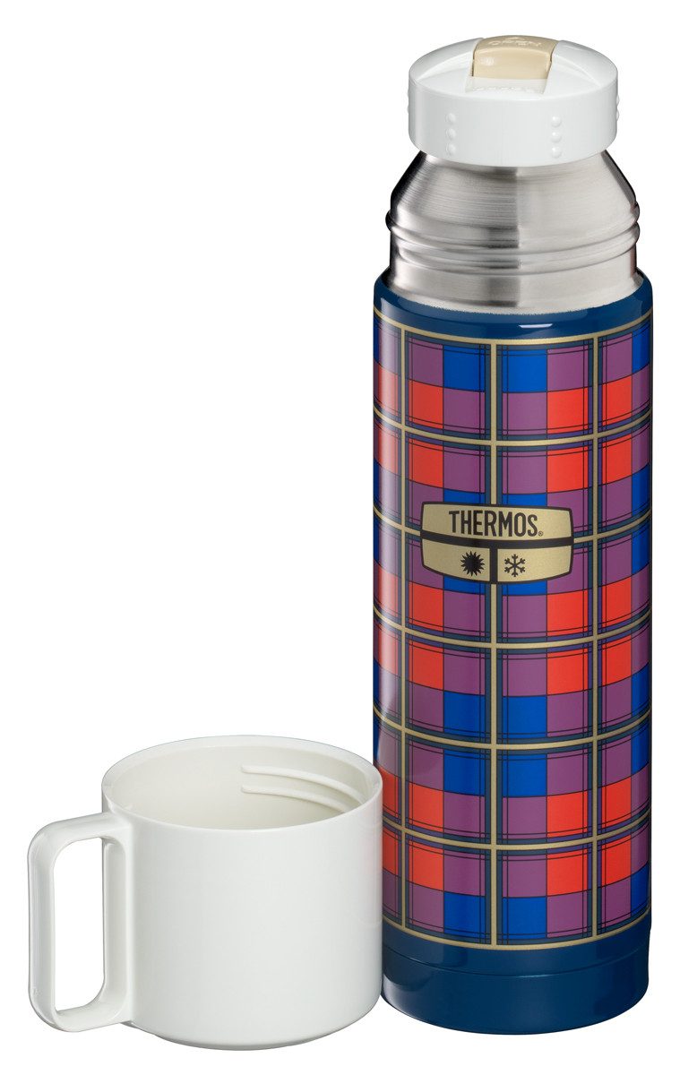 THERMOS Isolierflasche REVIVAL BEVERAGE BOTTLE, Edelstahlkörper, spülmaschinenfest, 0,5l, 18h heiß & 24h kalt, mit Push Button Lid & Trinkbecher mit Griff