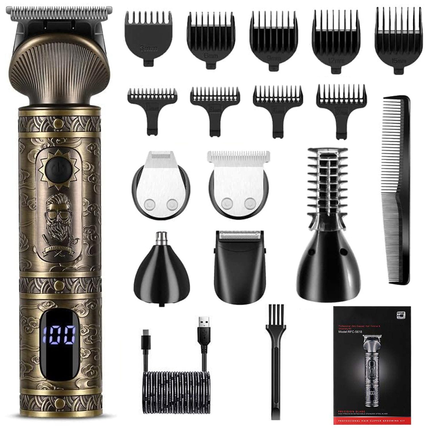 OKWISH Haarschneider Haarschneidemaschine Barttrimmer Haartrimmer Bartschneider Trimmer, profi Barber Rasierer Herren Elektrisch Herrenhaarschneider LED Type-C, Haarschneideset Wasserdichter für Barthaar Kopfhaar Friseure usw