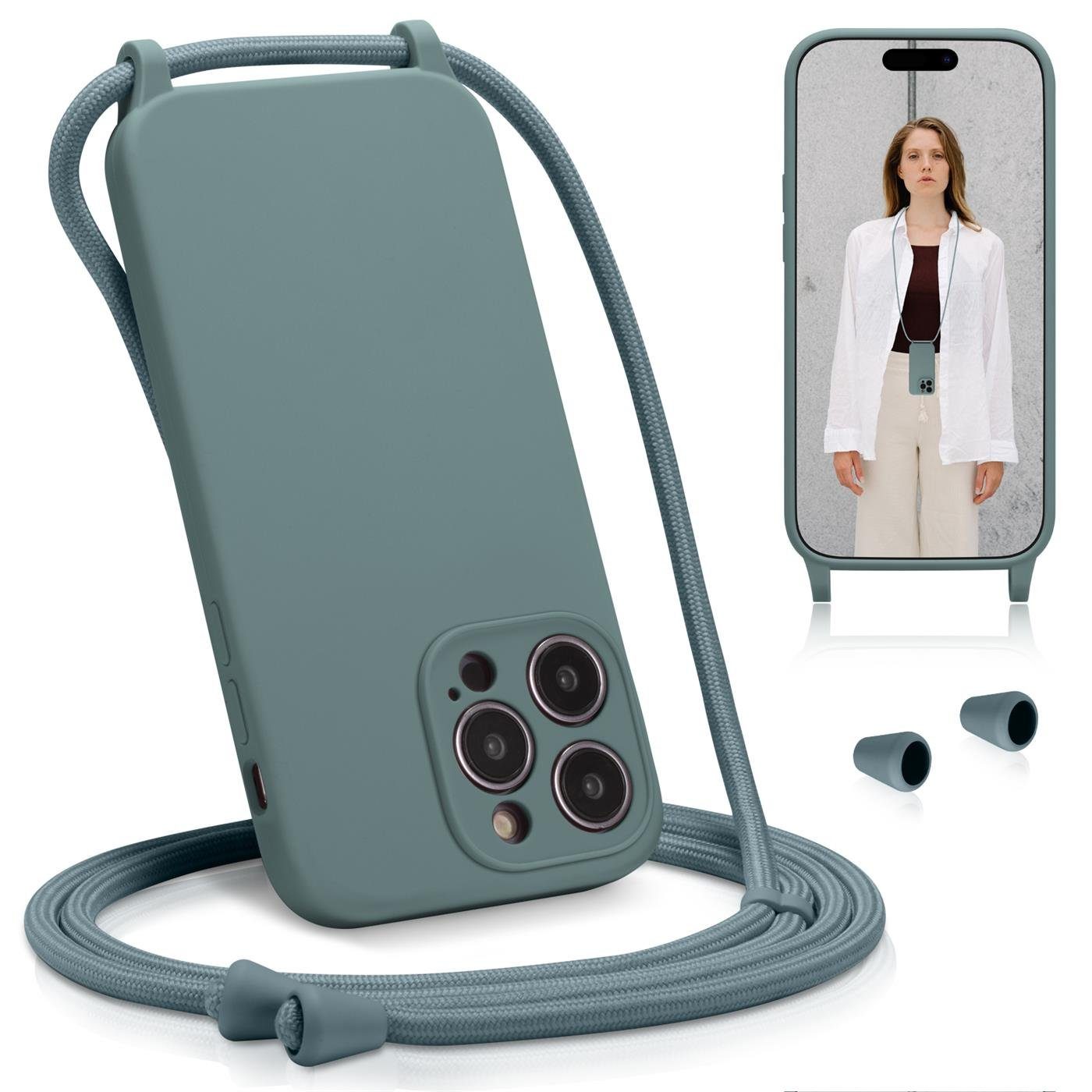 CoolGadget Handyhülle Premium Handyhülle mit verstellbarer Handykette für iPhone 14 Pro Max, Hülle zum Umhängen Kette inkl. 2x Displayschutzfolie aus Glas