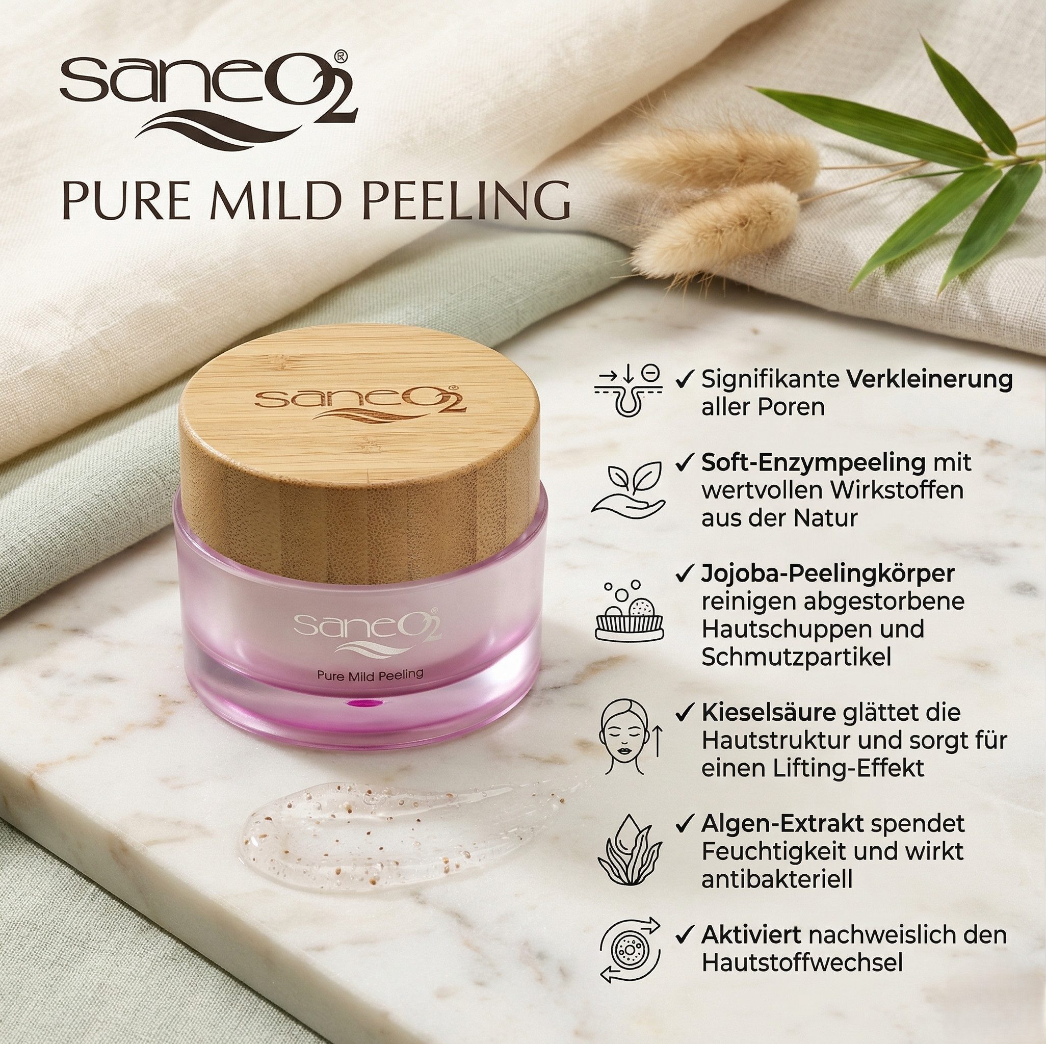 GW Nature Cosmetic Gesichtspeeling SaneO2® Pure Mild Peeling 50 ml - Enzympeeling, Vegan - Sanftes Enzympeeling mit Jojoba & Papain