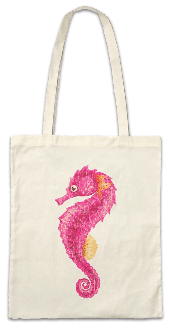 Beuteltasche Pink Seahorse Stofftasche Seepferdchen Tattoo Nautical Sailor Art