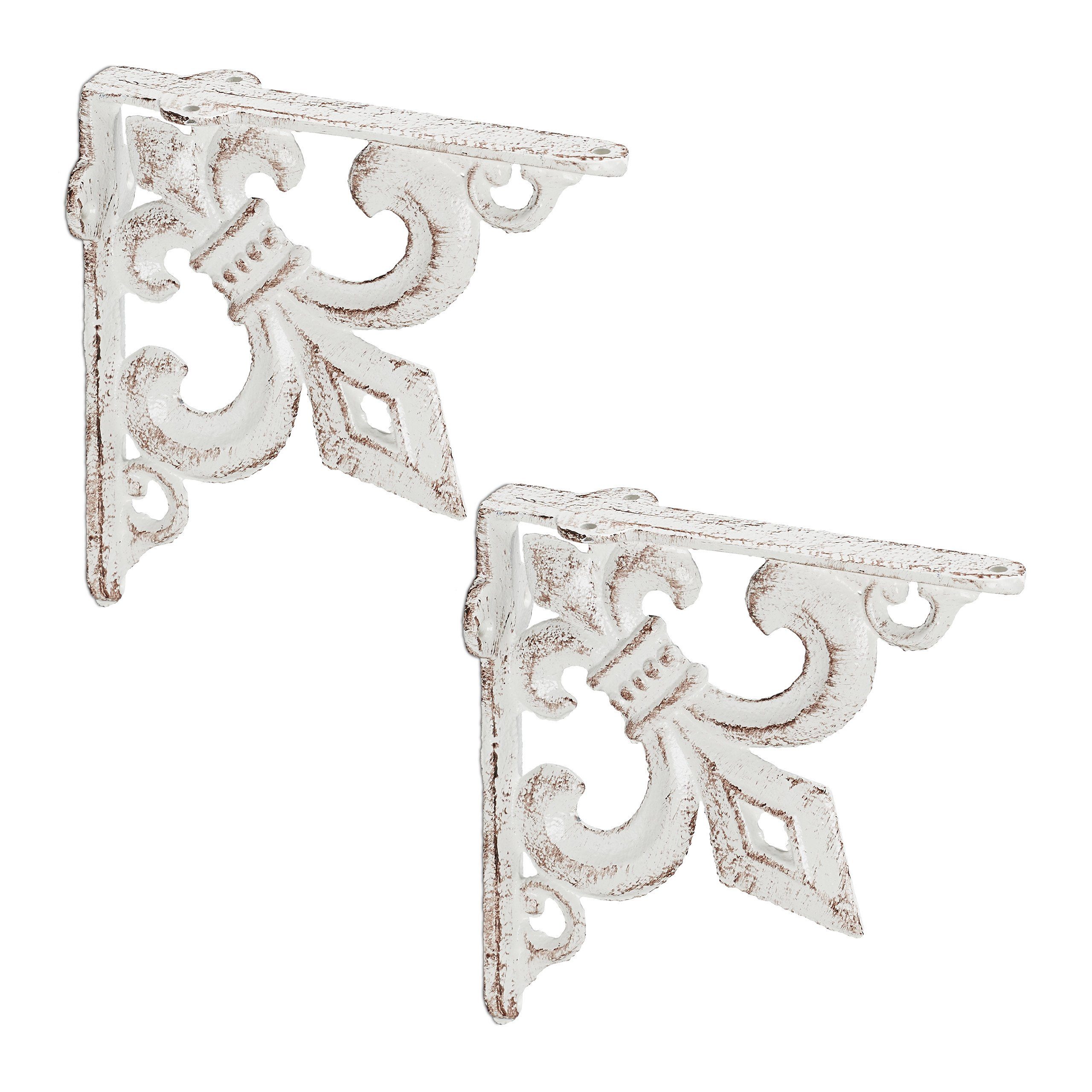 relaxdays Wandregalhalter Regalwinkel Gusseisen antik 2er Set, weiß günstig online kaufen