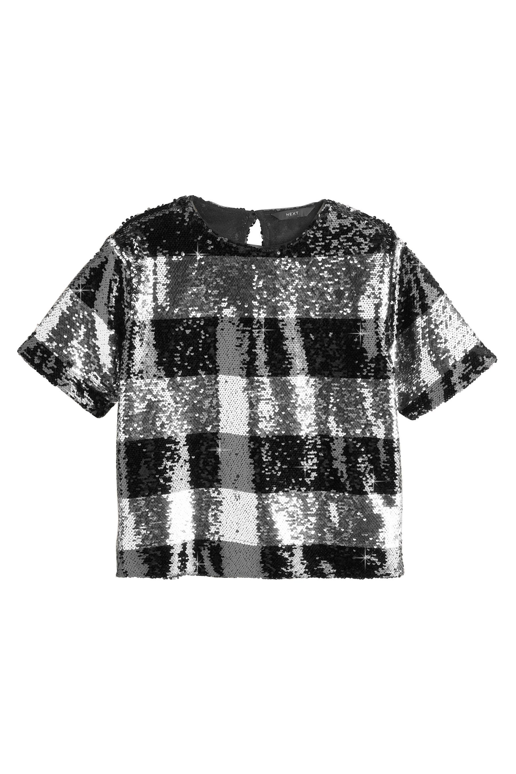 Next Paillettenshirt Gestreiftes Rundhals-T-Shirt mit Pailletten (1-tlg)