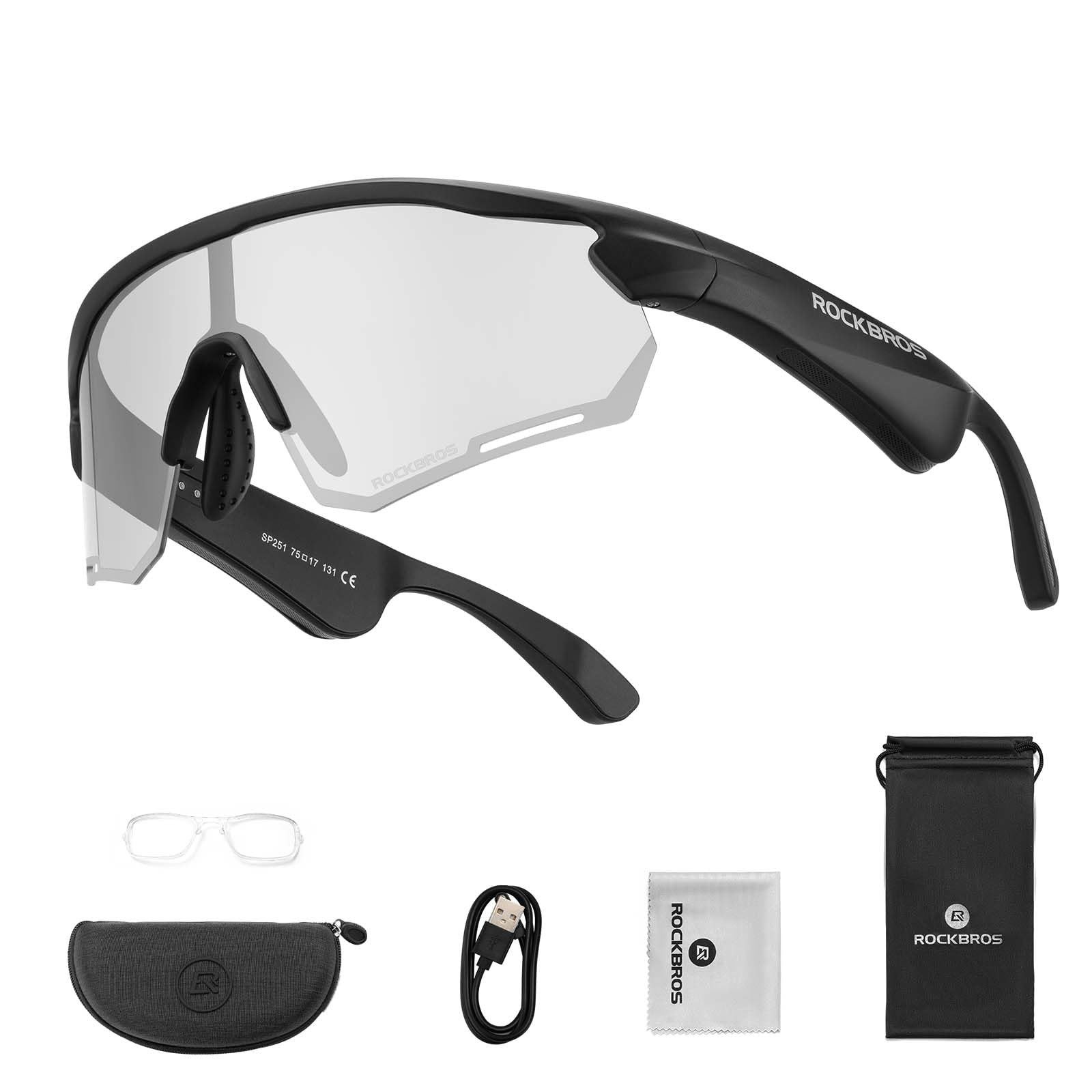 ROCKBROS Fahrradbrille Bluetooth Fahrradbrille Polarisierte Intelligente Brille, (für Männer und Frauen, 1-St., für MTB Joggen Bergsteigen Angeln), Open-Ear-Sound Sportbrille