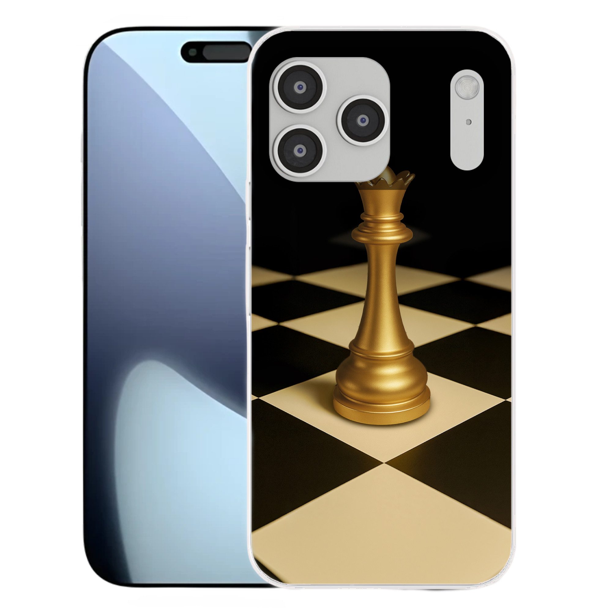 MuchoWow Handyhülle für Apple iPhone 17 Pro Max Dame - Schachfigur - Blockiert - Gold, Smartphone-Bumper, Print, Handy Schutzhülle Dünn