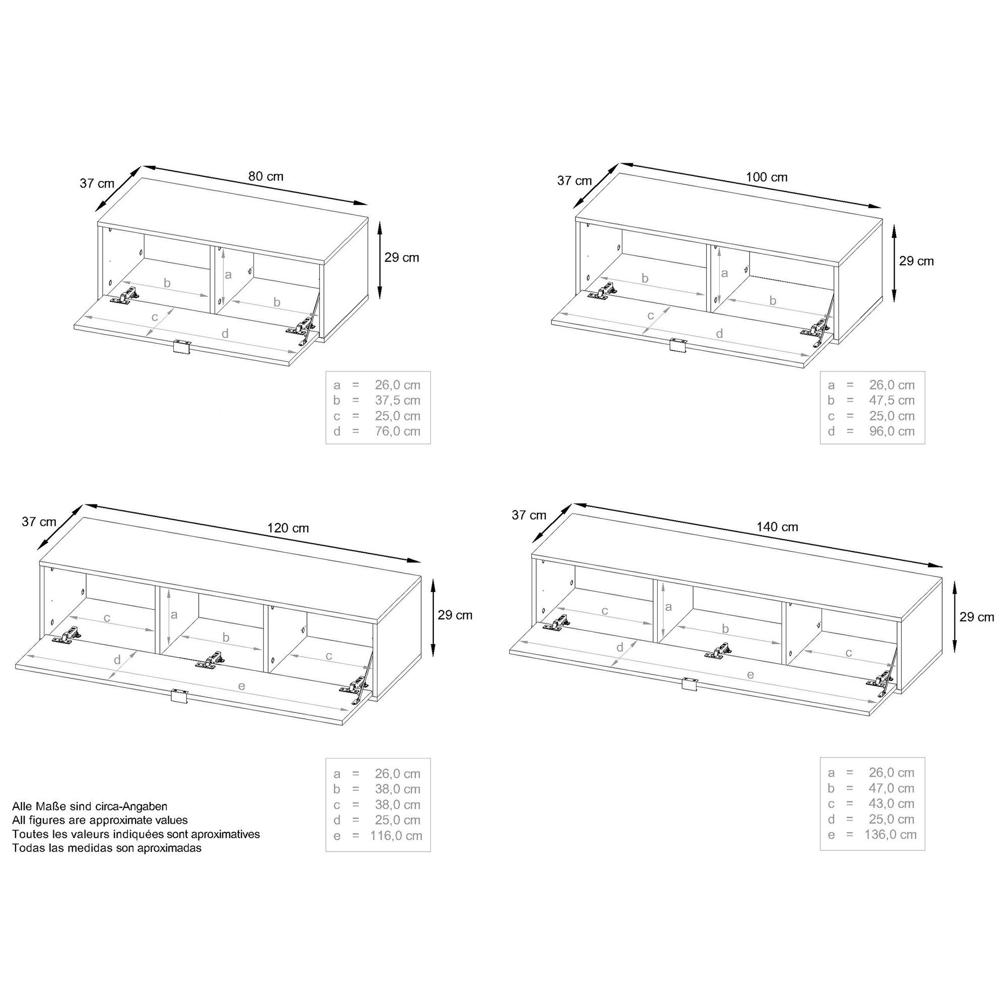 Vladon Wohnwand x (Anbauwand, aus Schwarz 10 matt/Marmor Marmor Hängeelementen bestehend Fronten x Lana, Fächern), 4 (210 Graphit cm) 170 mit in Graphit 37