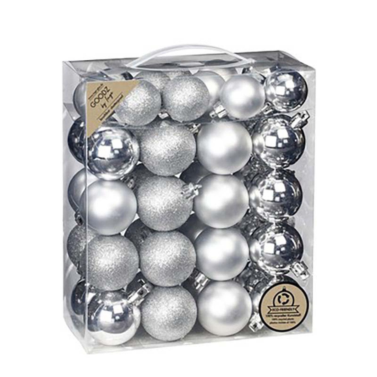 INGE-GLAS® Weihnachtsbaumkugel Weihnachtskugeln Silber, Ø 4+5 cm, 44 Stück, br
