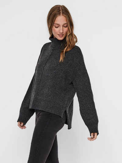 Noisy may Strickpullover Rollkragen Strickpullover mit Schlitzen NMIAN 4257 in Grau