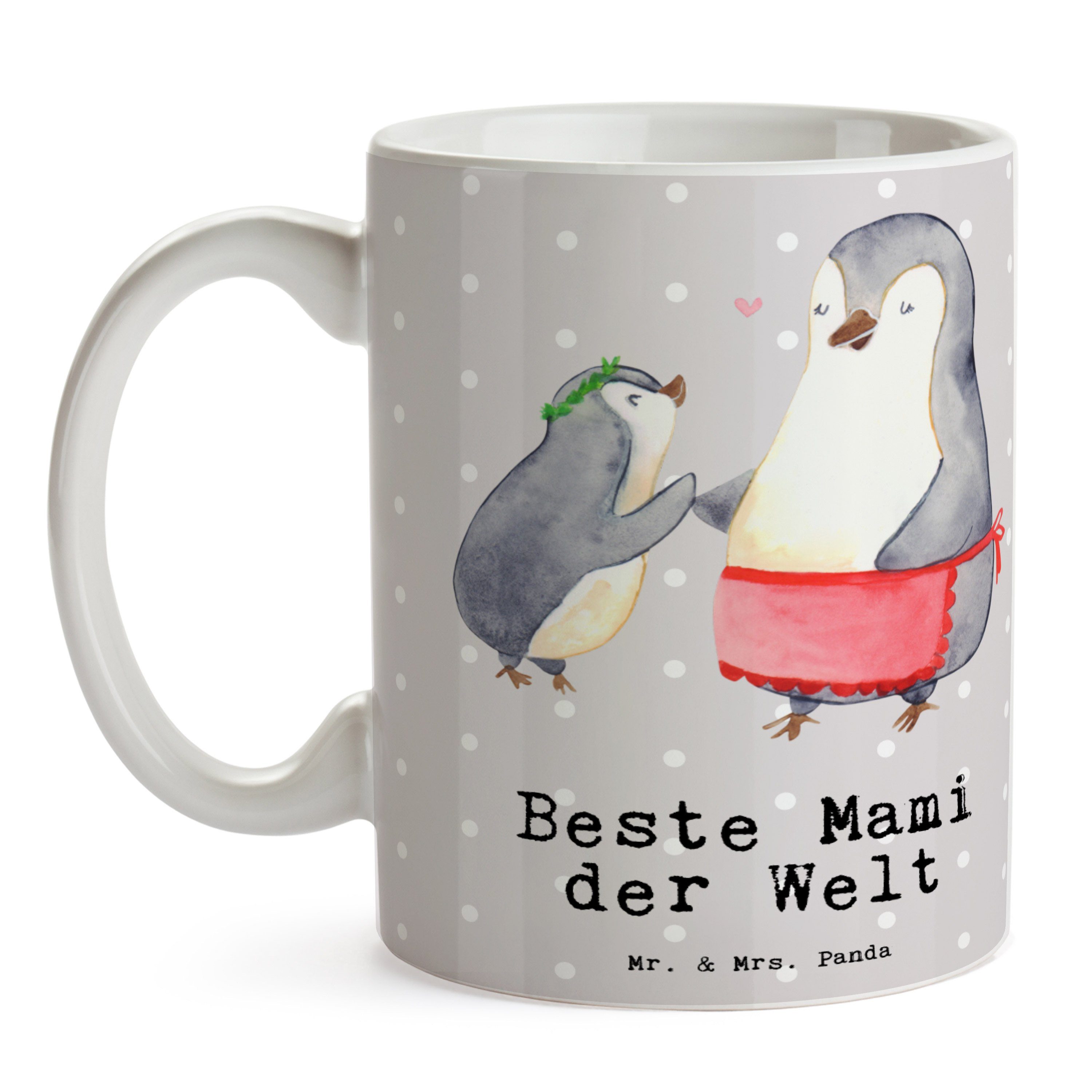 Keramik Geschenk, - Mami der - Mrs. Pinguin Beste Panda Keramiktasse, Tasse Mr. & Grau Pastell Welt