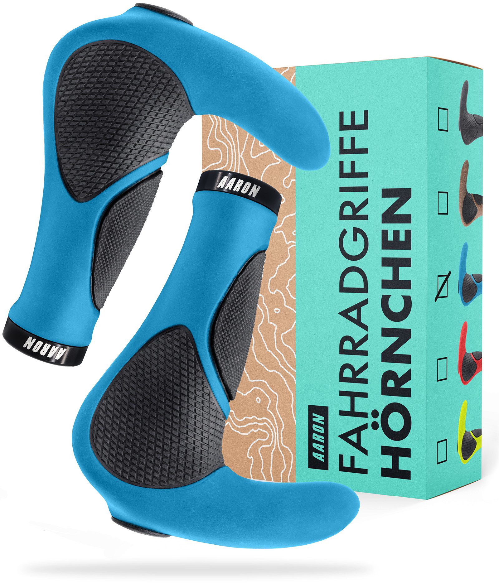 AARON Fahrradlenkergriff Horn - Ergonomische Fahrradgriffe mit Hörnchen für MTB Trekking