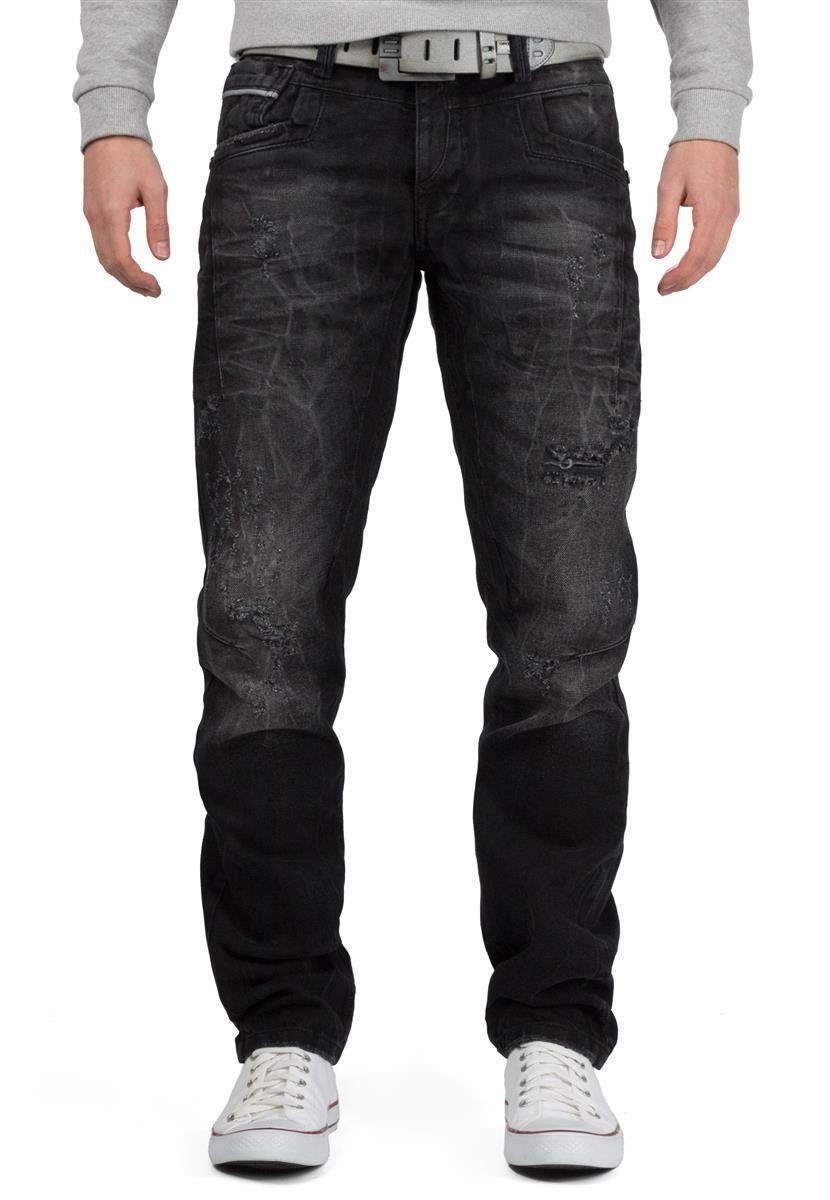 Cipo & Baxx Bikerjeans Freizeit Hose BA-CD104 Black Schwarz mit Destroyed Effekten