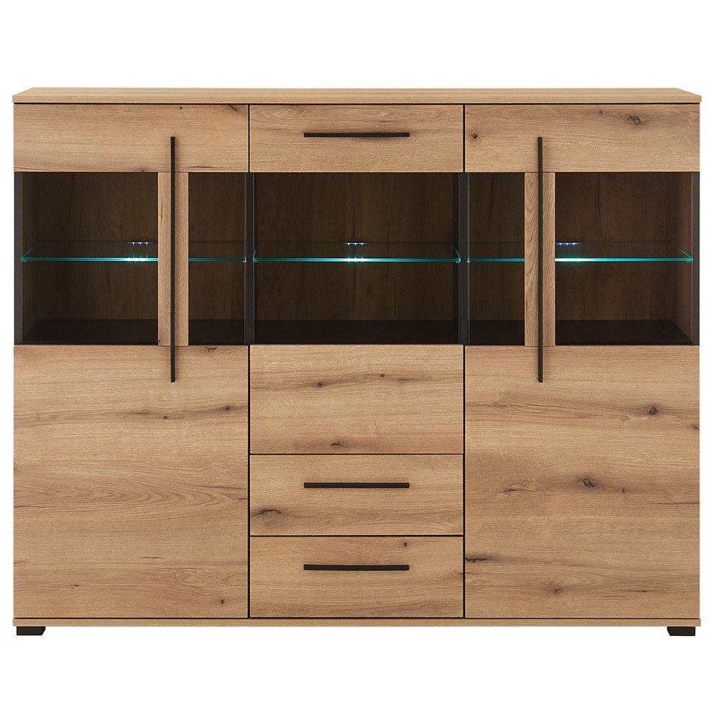 Lomadox Highboard COLORADO-61, Highboard inkl. LED Beleuchtung 160 cm breit in Eiche Nb.