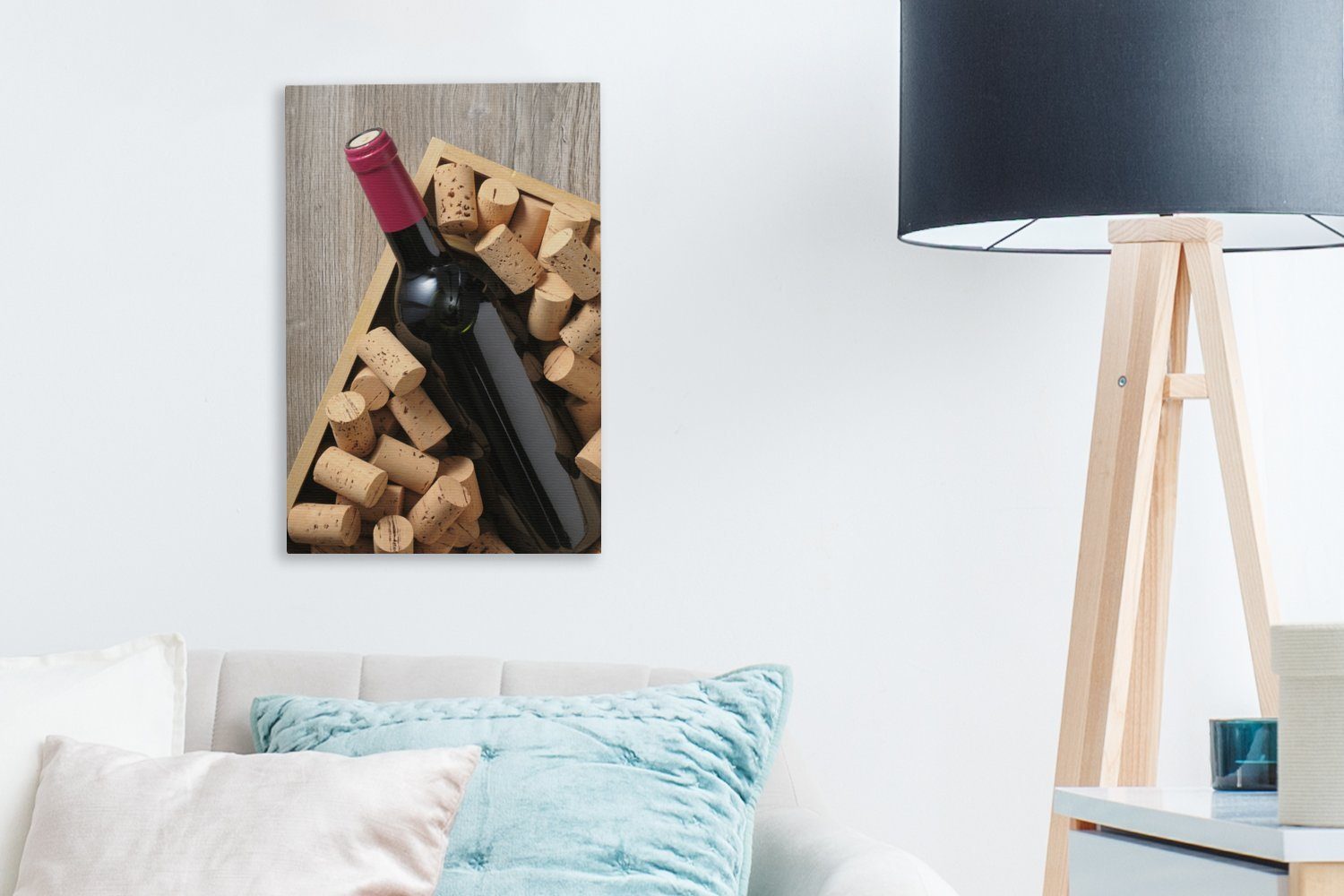 OneMillionCanvasses® Leinwandbild Weinflasche 20x30 Weinkiste, Zackenaufhänger, Leinwandbild St), (1 inkl. fertig in bespannt Gemälde, cm einer