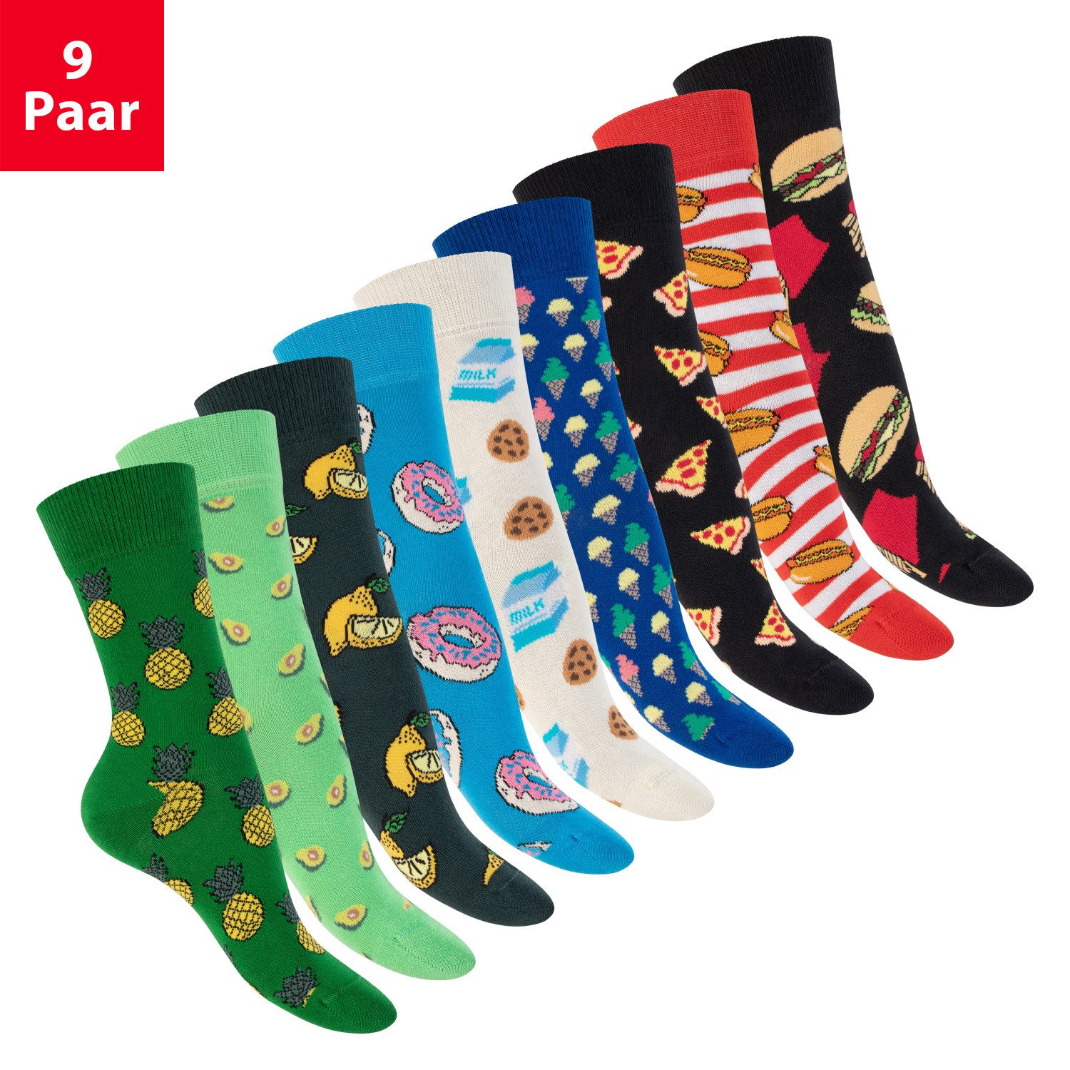 Footstar Basicsocken Damen/Herren Bunte Motiv Socken Funny Baumwollsocken