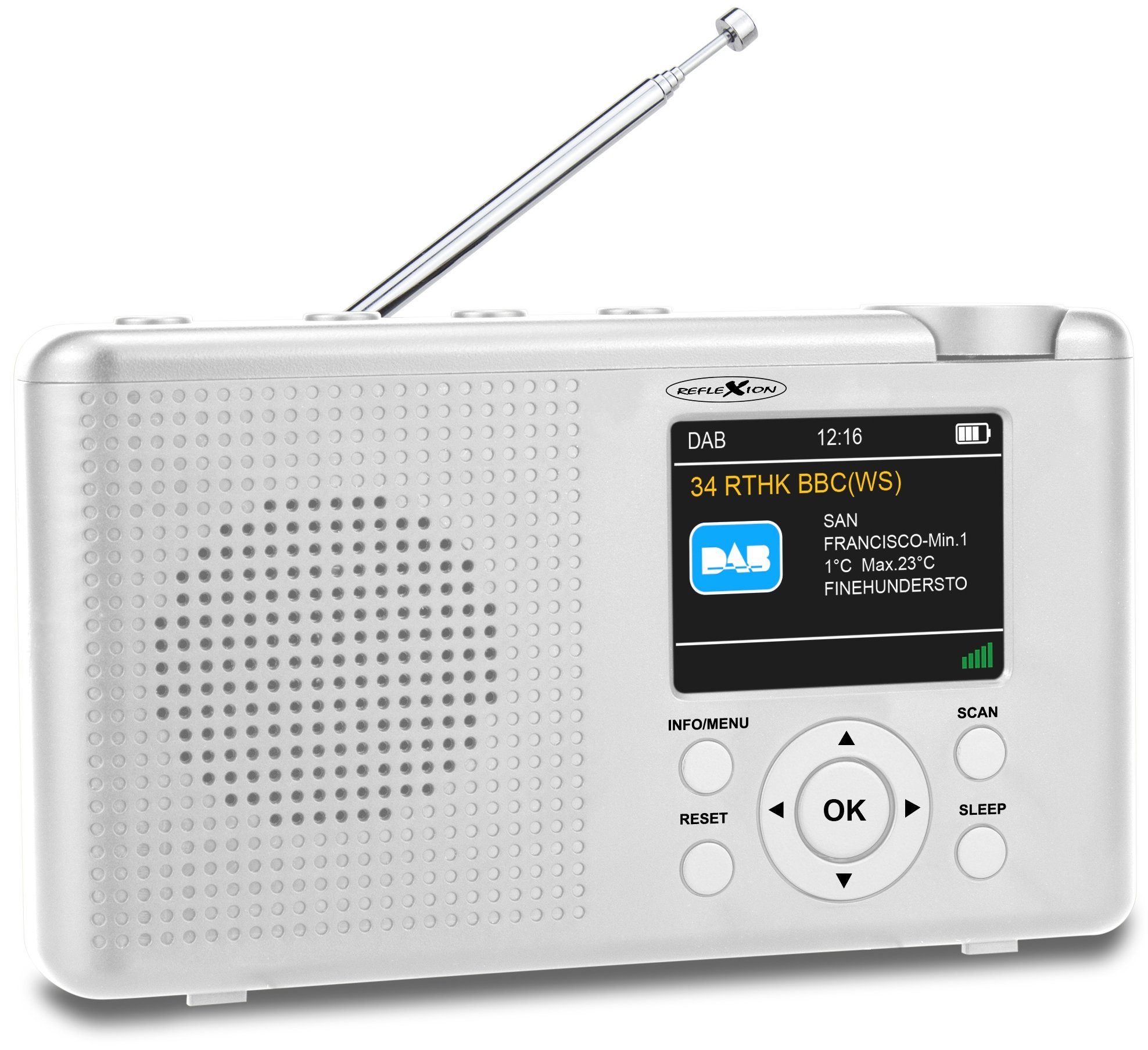 Reflexion TRA23DAB weiß Digitalradio (DAB) (Digitalradio (DAB), 16 W, 2,4" Farbdisplay (Dimmbar), 1200 mAh Akku)