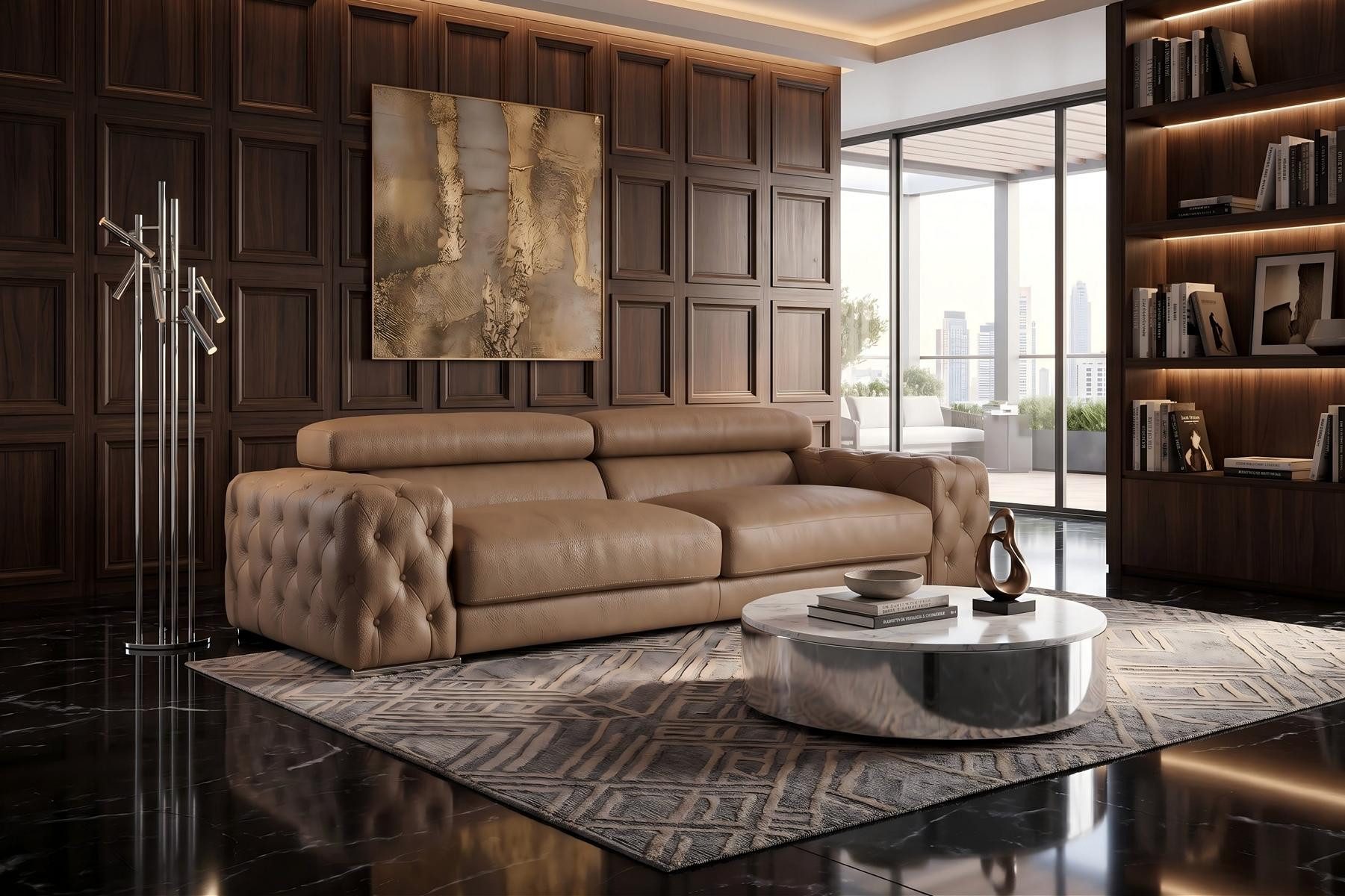 Salottini Sofa Traumhaftes XL 3er Sofa Fabrizio 3-Sitzer Leder Couch Braun, Handarbeit