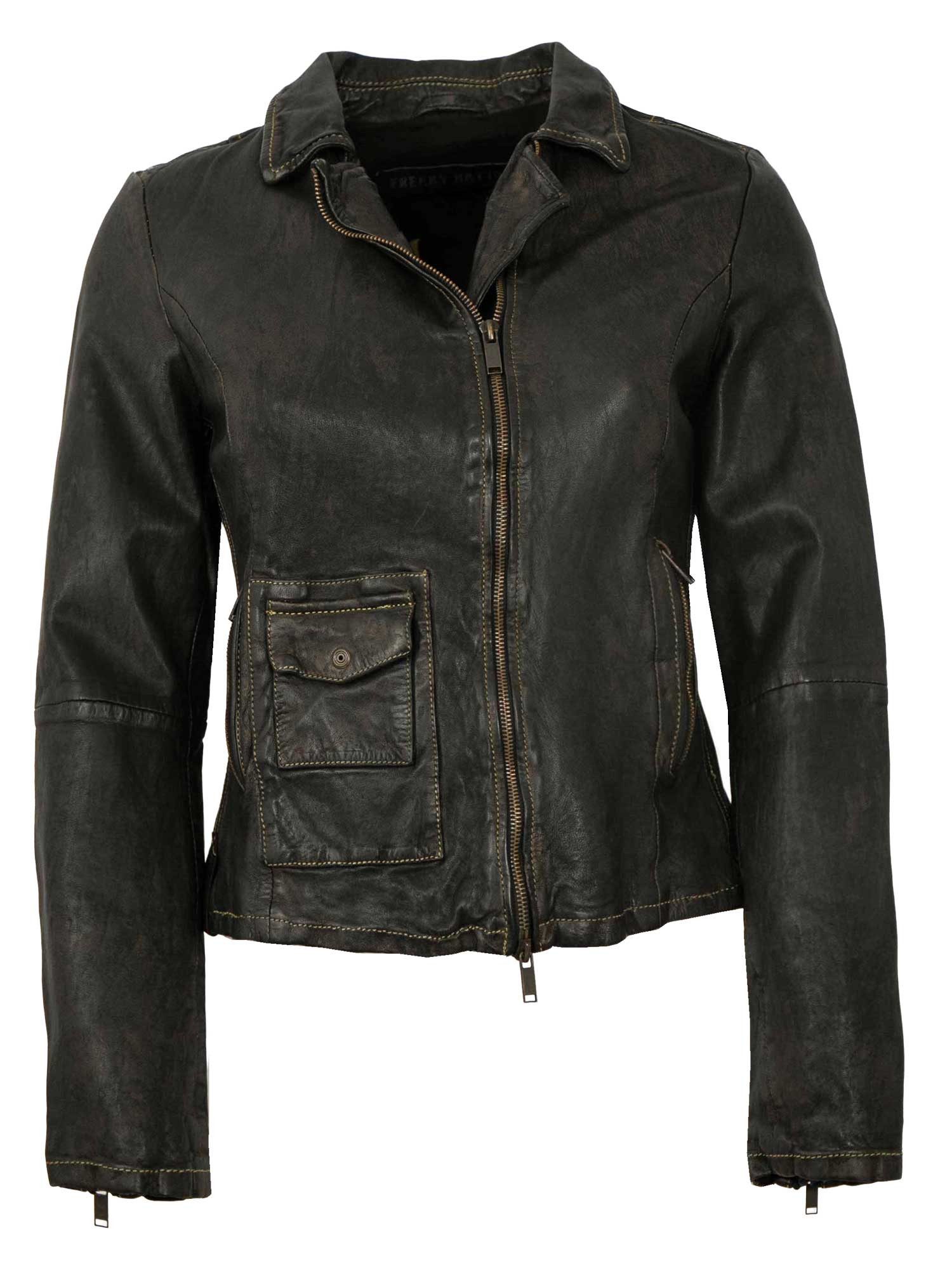Freaky Nation Lederjacke Cave-FN Freaky Nation - Damen Lederjacke Lammnappa schwaz beige retro