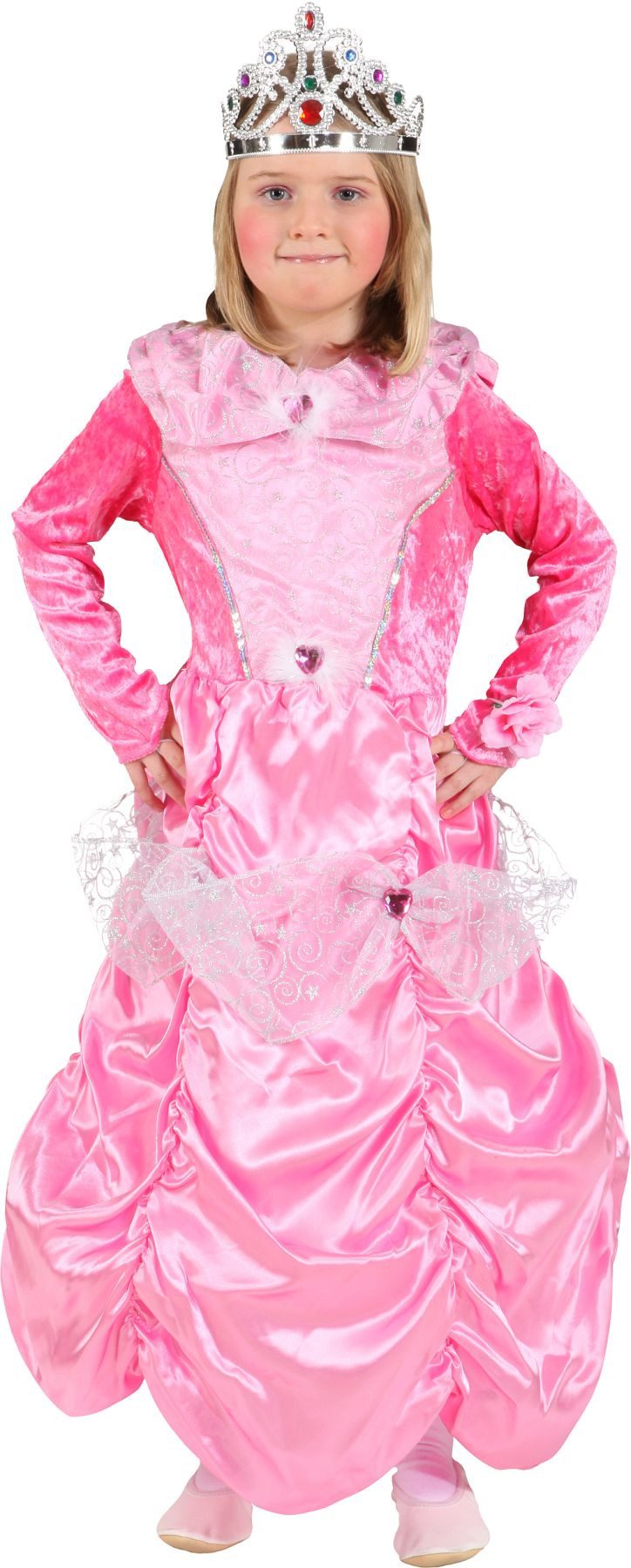 Prinzessin-Kostüm Mädchen Satin Prinzessin Kleid Rosa mit Reifrock Gr. 140 Karneval
