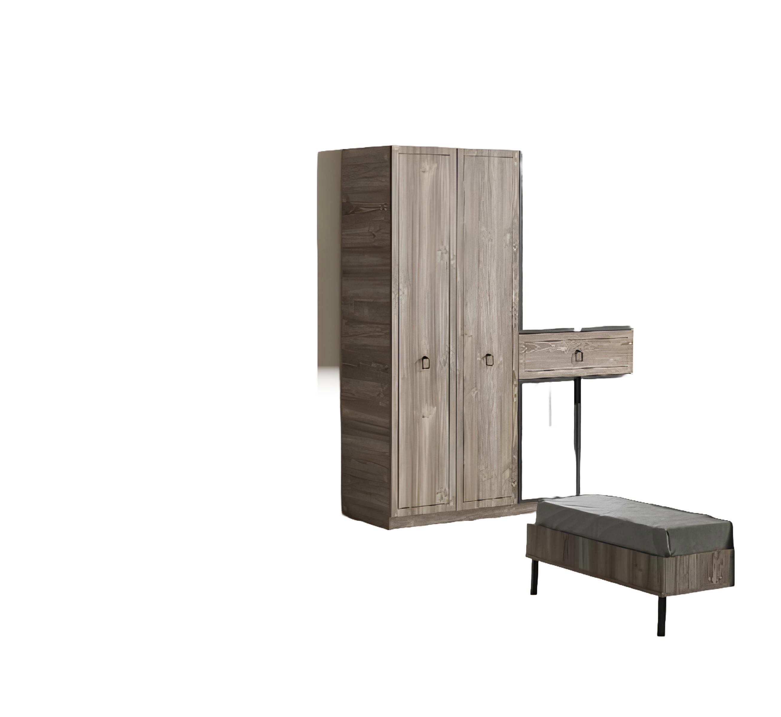 Xlmoebel Kleiderschrank Holz-Kleiderschrank mit Spiegel und Stauraum in Schwarz (Kleiderschrank + Schreibtisch) Hergestellt in Europa