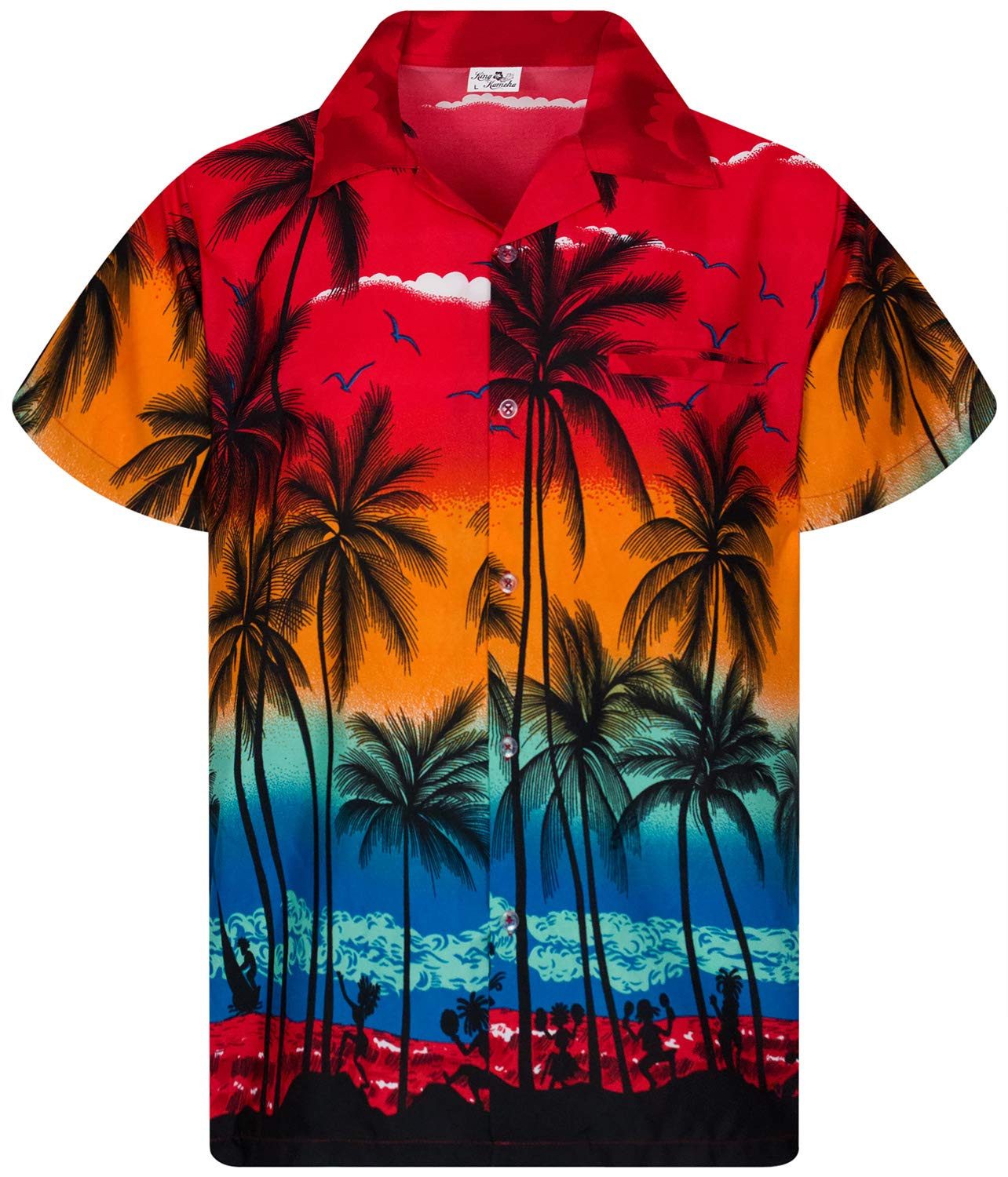 King Kameha Hawaiihemd Beach Kids Funky Hawaii-Hemd Kinder Kurzarm Front-Tasche Unisex