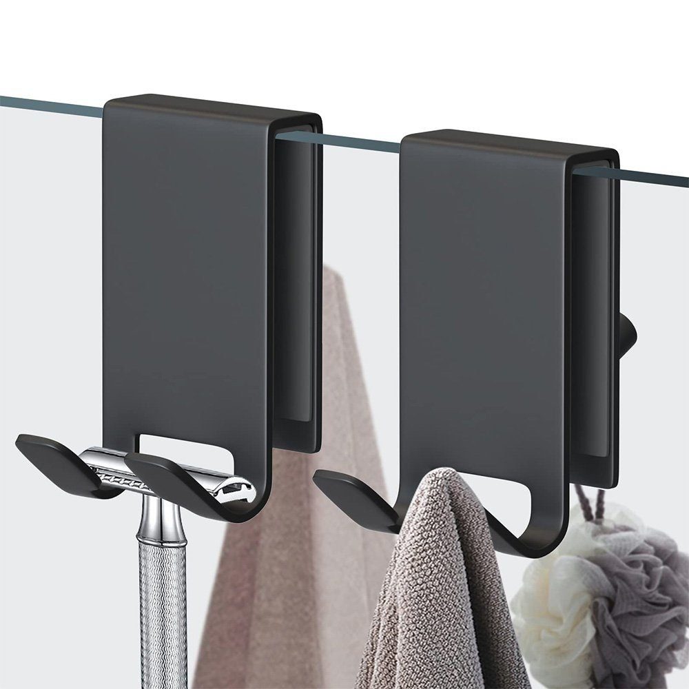 AUKUU Handtuchhaken Handtuchhaken 2 Stück Haken Duschwand ohne Bohren Halterung für, Handtücher schwarz