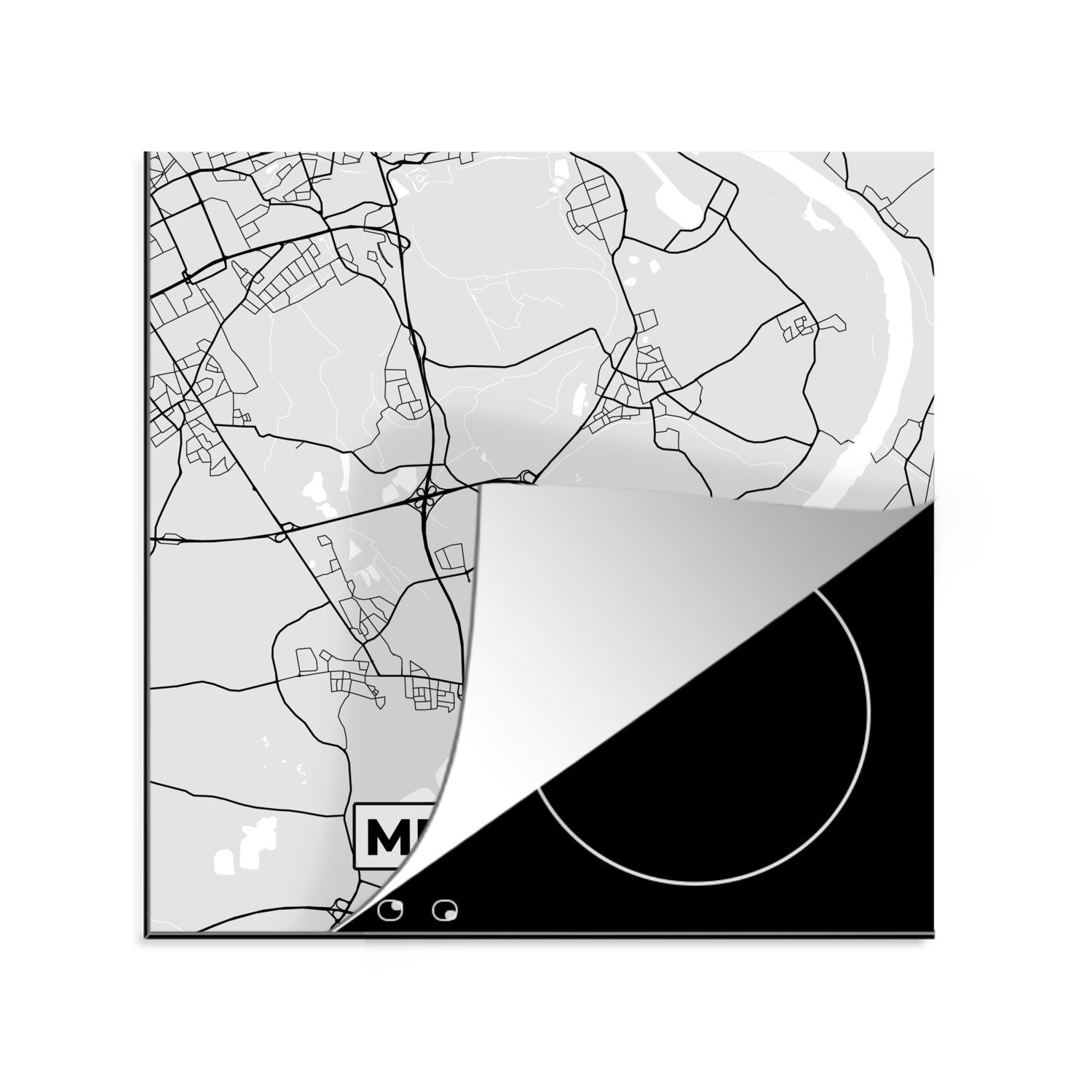 Herdblende-/Abdeckplatte Stadtplan Ceranfeldabdeckung, - Karte - - Meerbusch, cm, (1 78x78 Deutschland küche Vinyl, MuchoWow Arbeitsplatte tlg), für