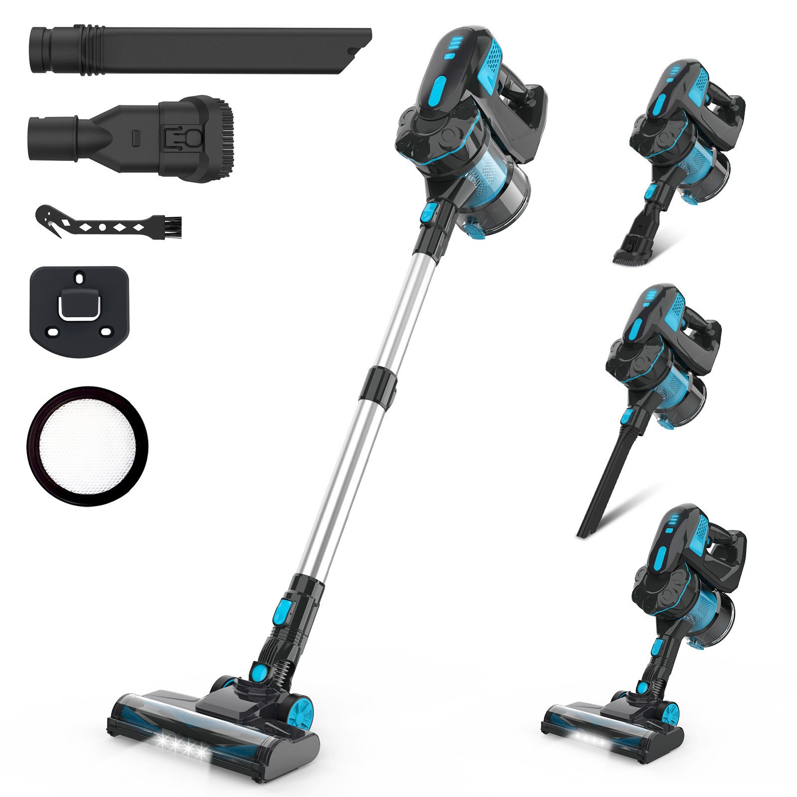 INSE Akku-Hand-und Stielstaubsauger V770 200W,45Kpa Saugkraft,45 Minuten,Selbststehend, Abnehmbarer Akku, 200 W, beutellos, 70dB Ultra-leise,Anti-Tangle-Bürste, Ultraleichter Handstaubsauger