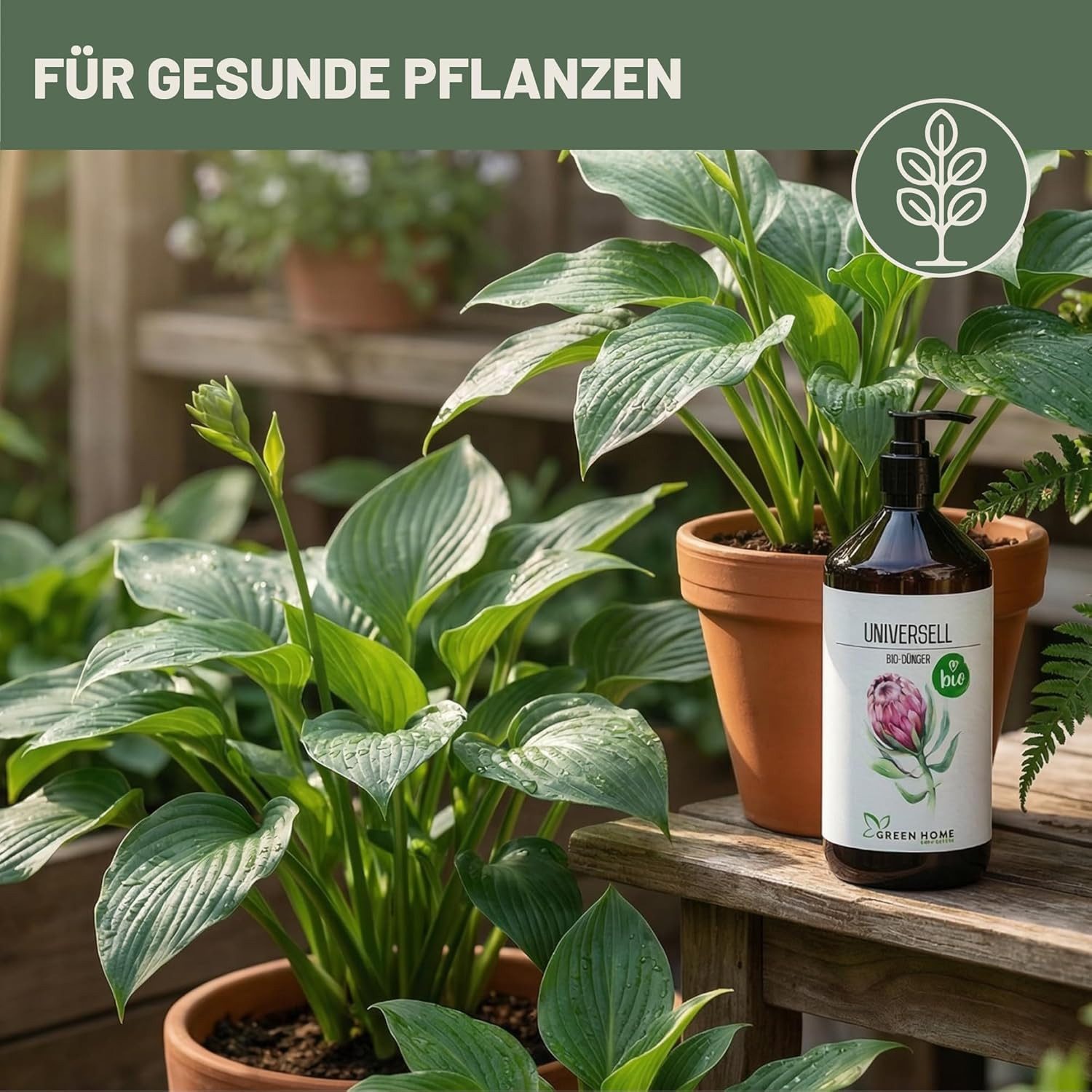 GREEN HOME LOVE NATURE Universaldünger Bio-Dünger flüssig NPK 3+2+6 für Zimmer-, Balkon- & Gartenpflanzen, Universell, 100 % bio, organisch-mineralisch, extra Kalium, Dosierpumpe