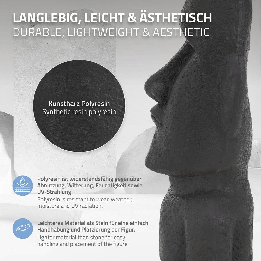 ECD Germany Dekofigur Moai Figur Kopf aus Steinguss Kunstharz Skulptur Nui Gartenfigur, Osterinsel Statue Anthrazit Steinfigur Büste Dekoration Innen&Außen