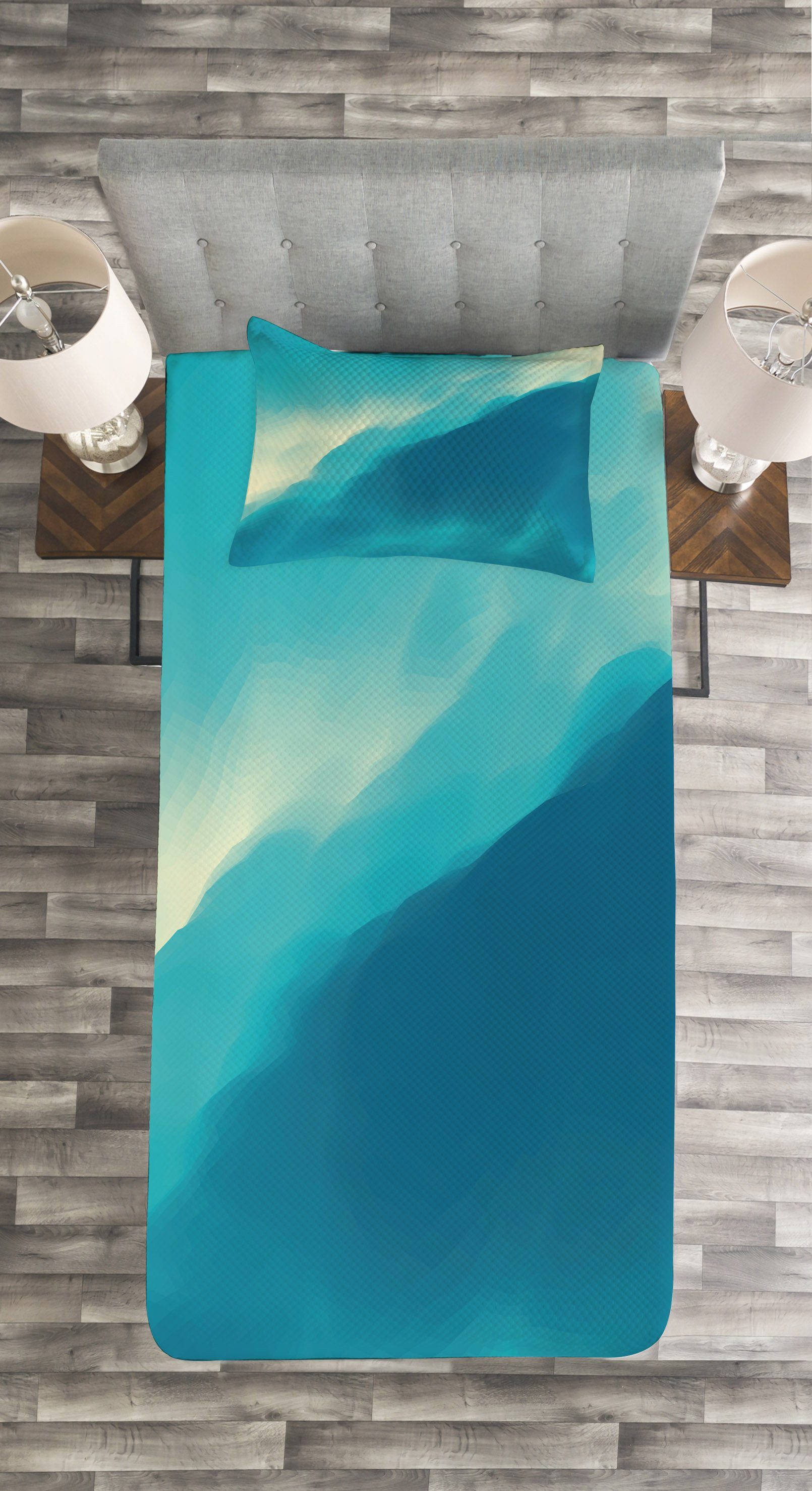 Welle mit Wolke Tagesdecke Set Waschbar, Modern Kissenbezügen Abakuhaus, Kunstwerk