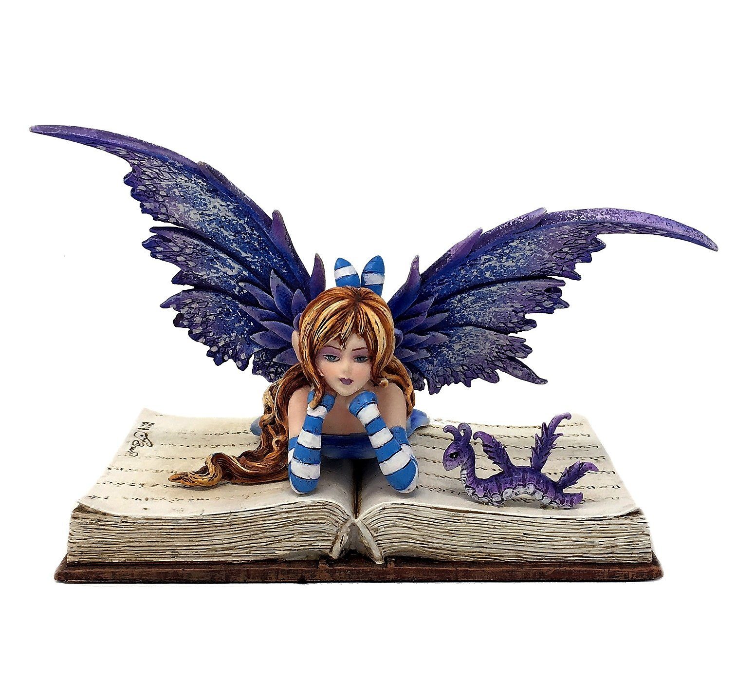 MystiCalls Dekofigur Wunderschöne Fee Brown Fae Fantasy Amy by Elfe Designer Bookworm - Elfenfigur Bücherwurm