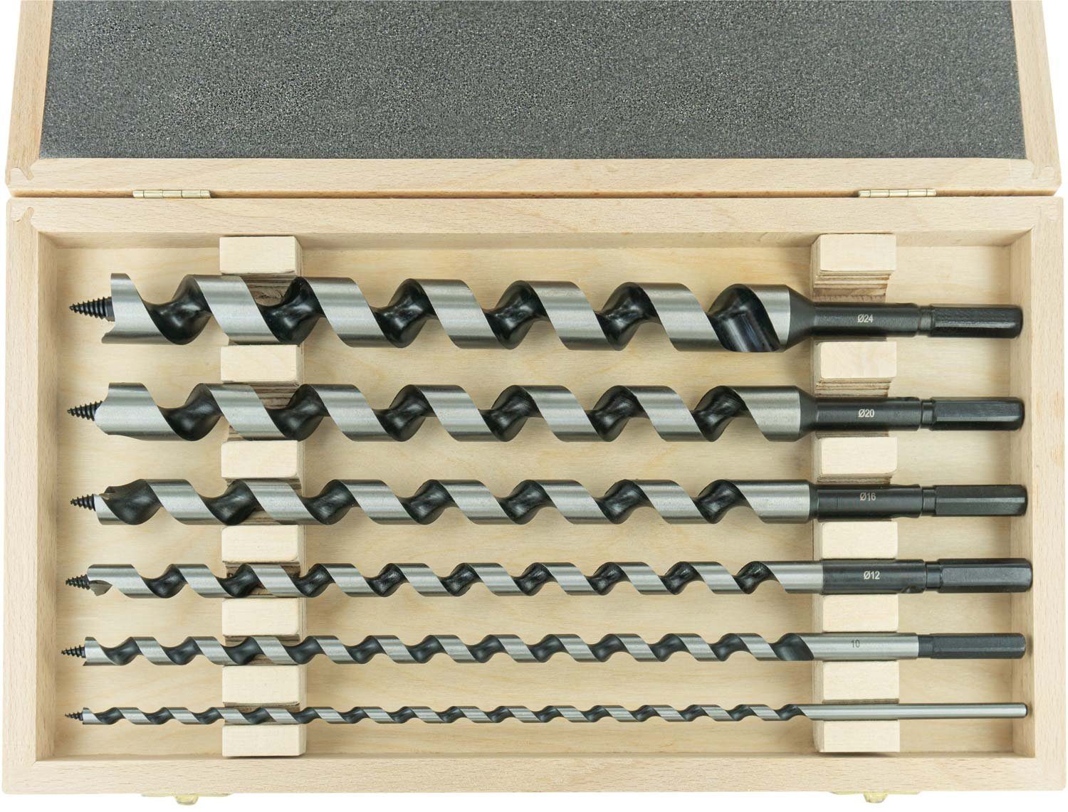 ENT European Norm Tools Holzbohrer 41202 8-tlg. Schlangenbohrer-Set, Ø 6, 10, 12, 16, 20 und 24 mm - Schaft 6-Kant, Werkzeugstahl