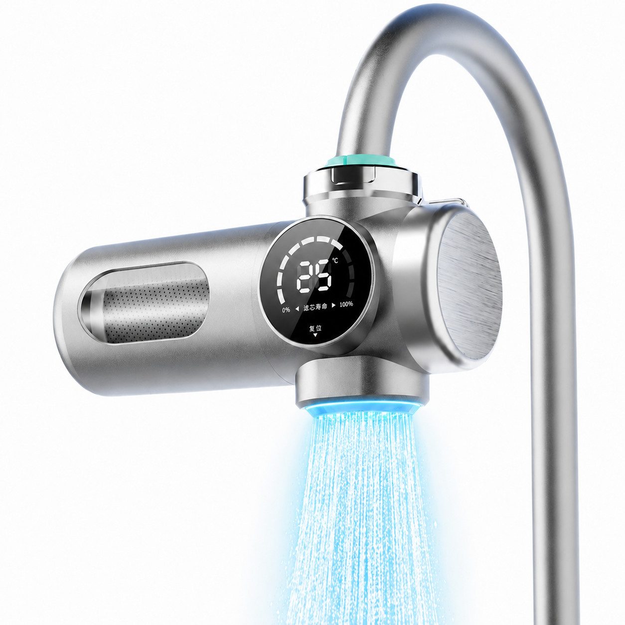 Luckice Wasserhahnfilter Wasserhahn Wasserfilter mit Blaulicht Heimküchen Filterelement, Zubehör für stromlos durch Wasserstrombetrieb, 2.0 Verbundfilter zur Entchlorung & Keimreduzierung