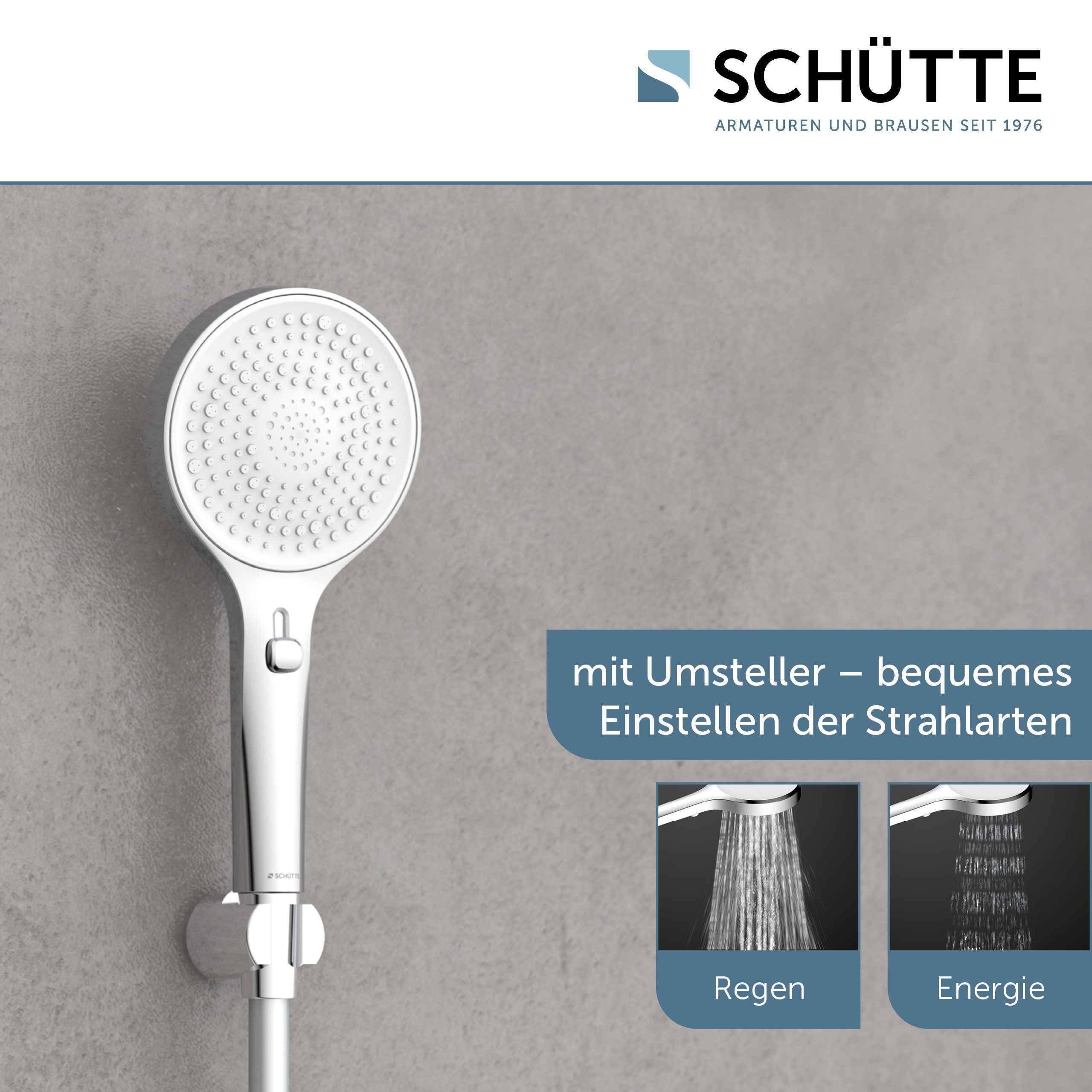 Schütte Handbrause IBIZA, 3-fach verstellbar, Antikalk-Noppen, wassersparend, pulsierend