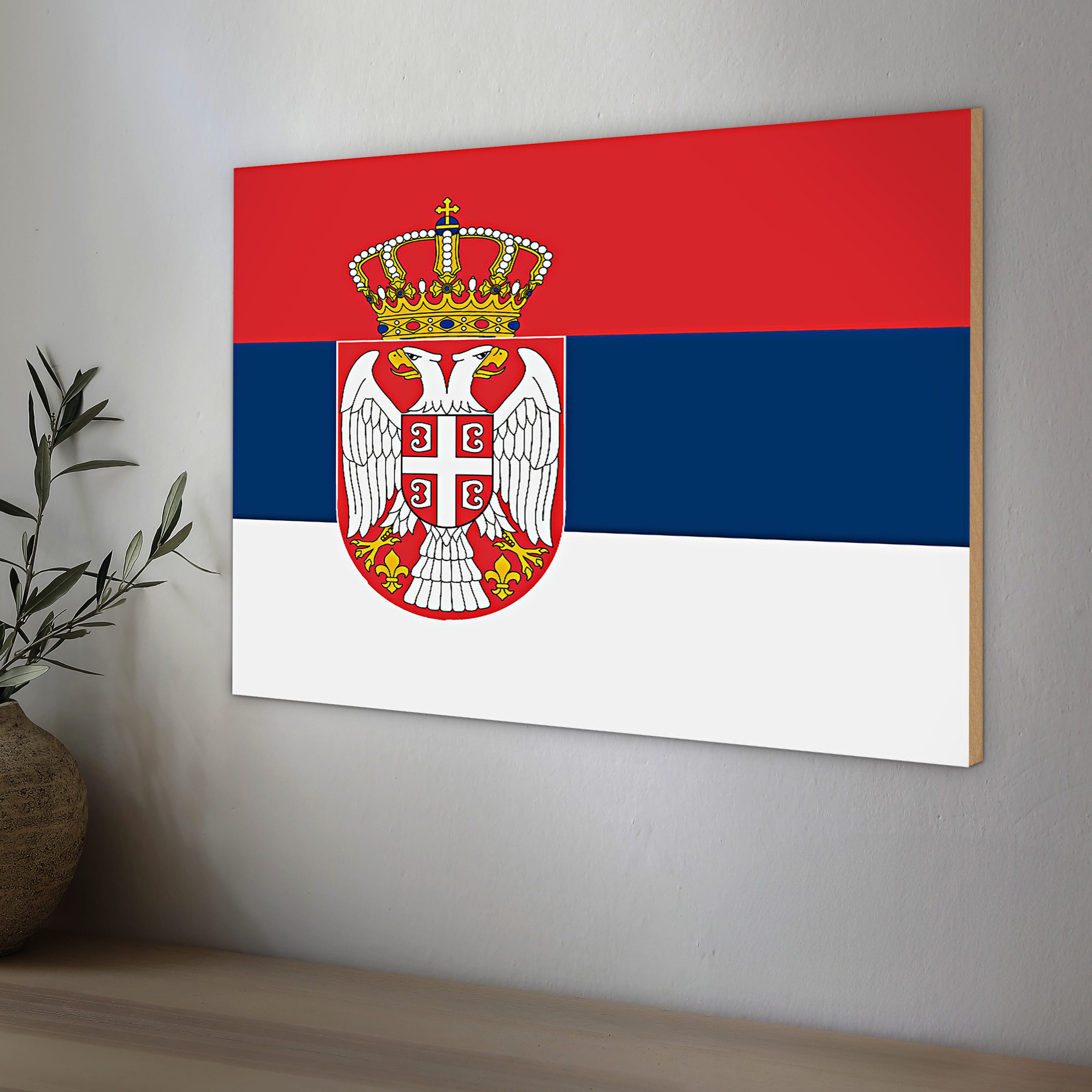 Roomando Holzbild Flagge Serbien 40x30cm Flag of Serbia