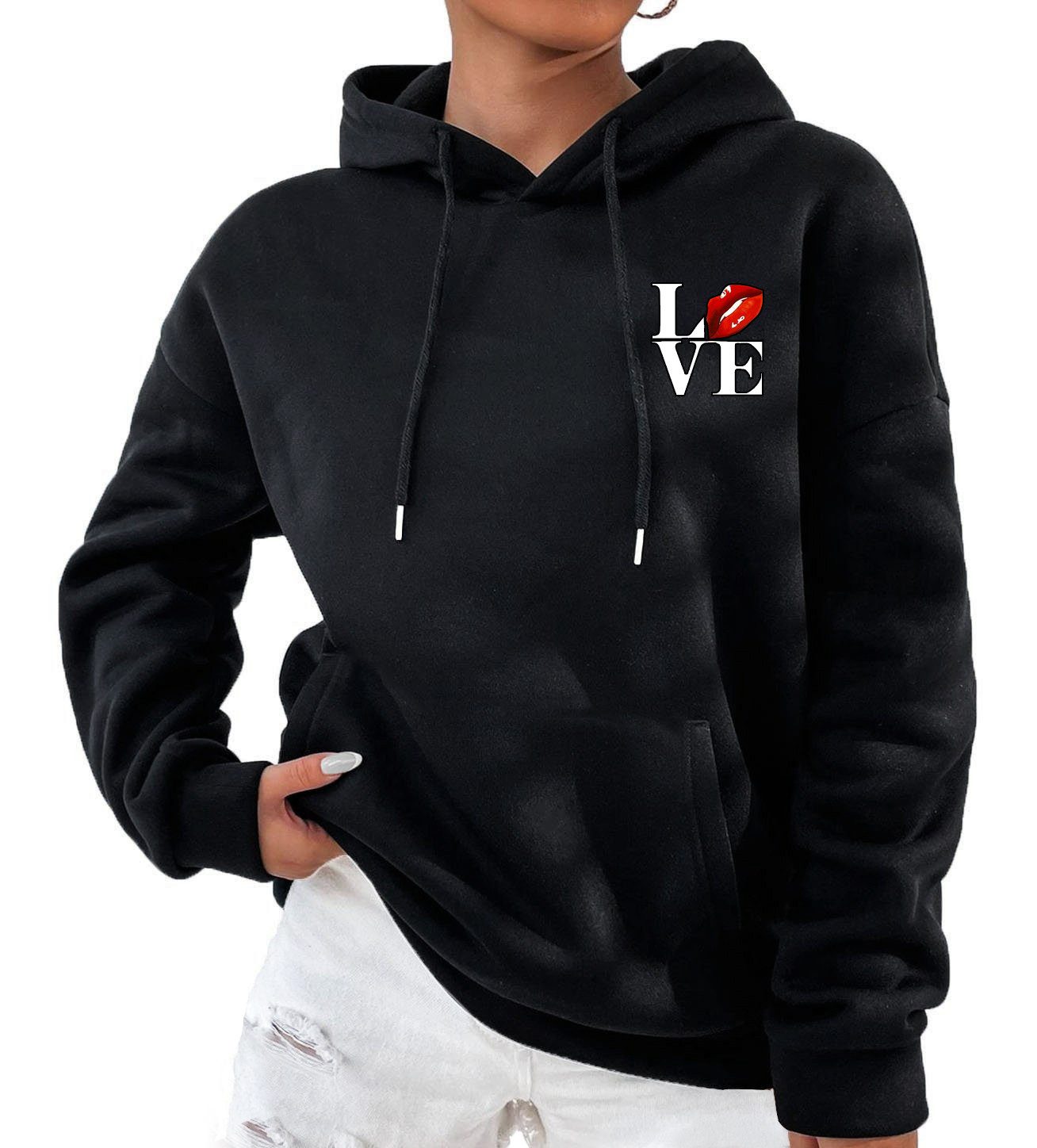 RMK Hoodie Damen Pullover Oversize Love mit Baumwolle, Winter Kapuzenpullov günstig online kaufen