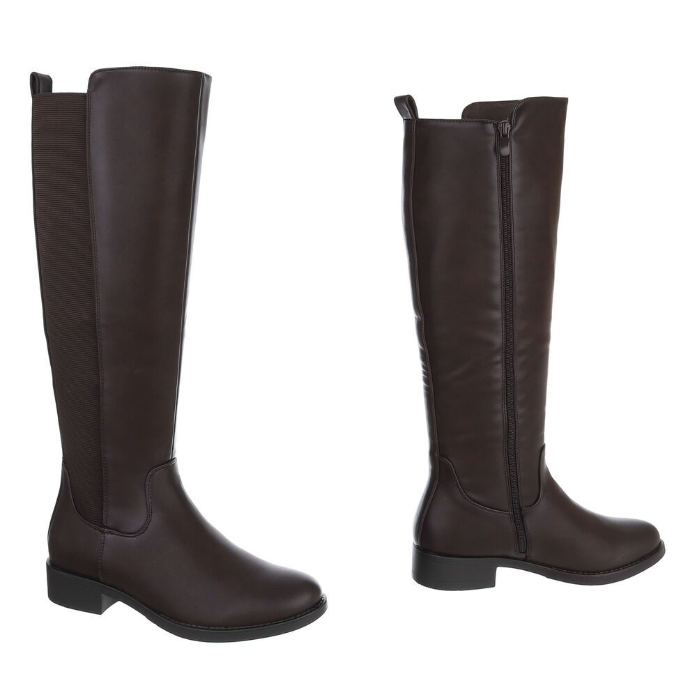 Ital-Design Damen Kniehoher Stiefel mit Stretch und Blockabsatz Stiefel (92600642) Blockabsatz Flache Stiefel in Braun – Bild 4 von 5