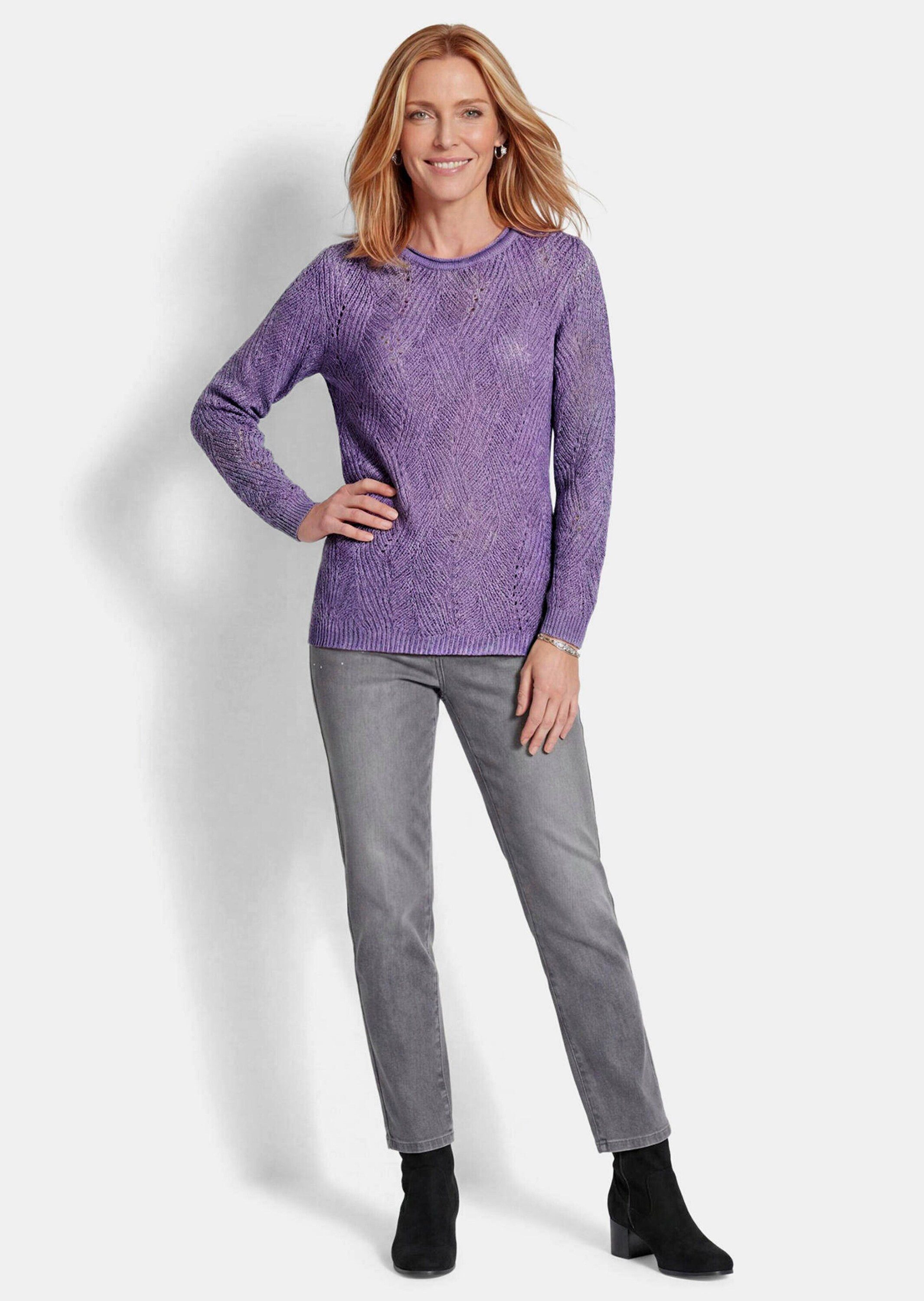 GOLDNER Strickpullover Ajourpullover mit Rundhalsausschnitt Gerades Strickmodell mit Rollkante und vertikaler Wellenoptik