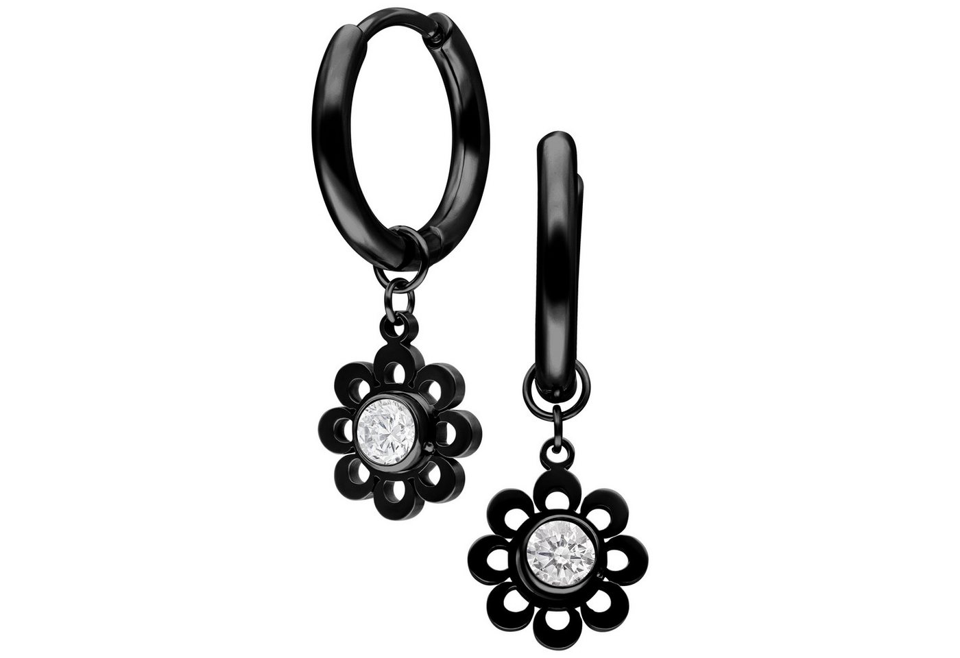 Wildcat Paar Ohrhänger Mini Crystal Flower Hoops Pair - Schwarz, Chirurgenstahl 316L - wasserfest, langlebig, hautverträglich