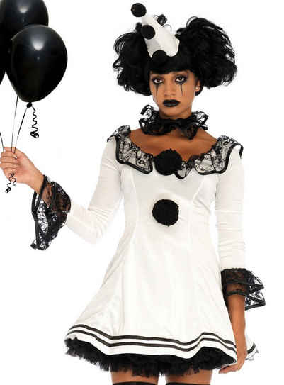 Leg Avenue Kostüm Pierrot Rüschenkleid, Schwarz-weißes Clownkleid für monochrome Gemüter