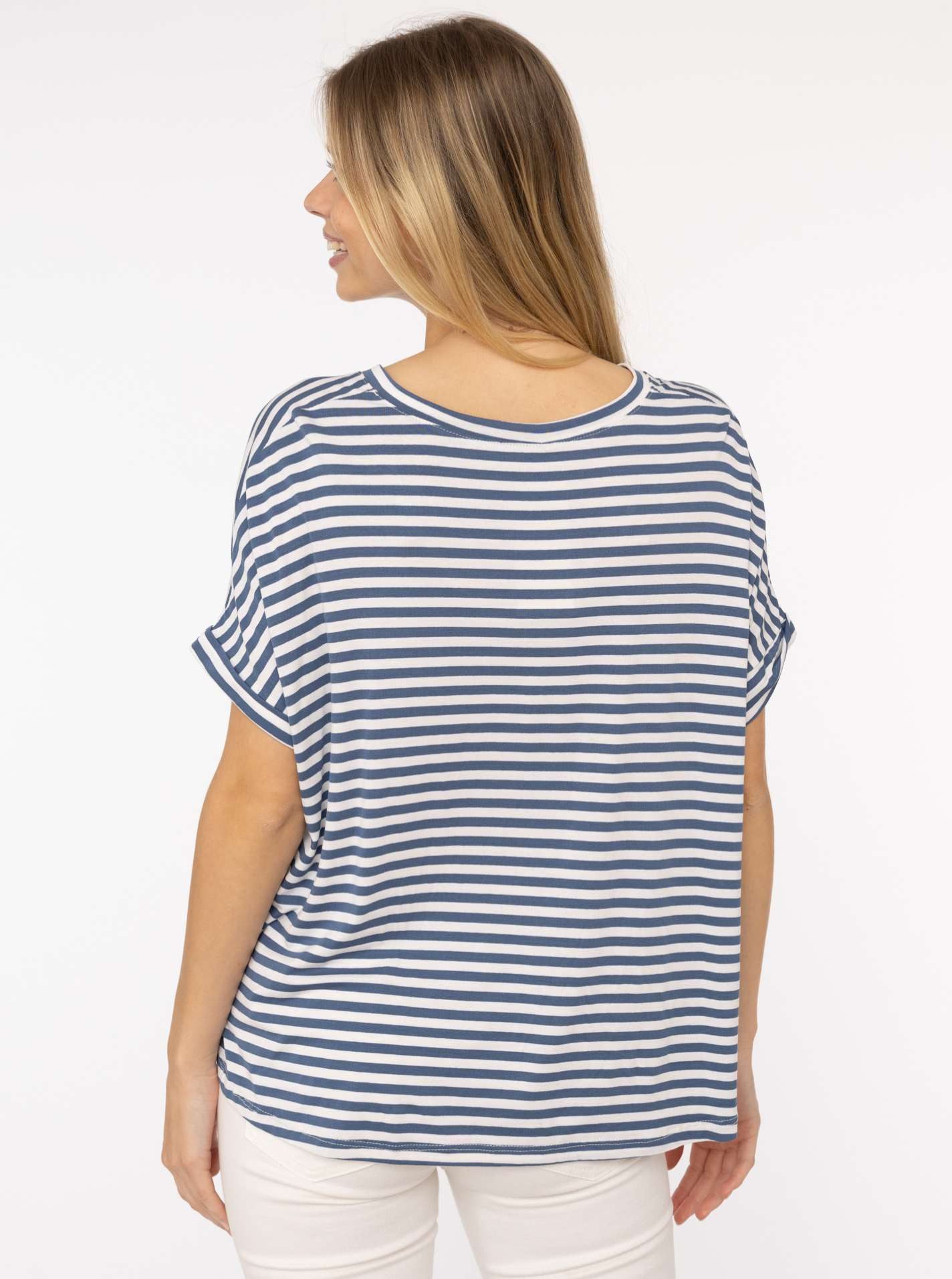 Zwillingsherz T-Shirt "Maritime Streifen" One Size, Kurzarm, V-Ausschnitt, gestreift, Loose Fit