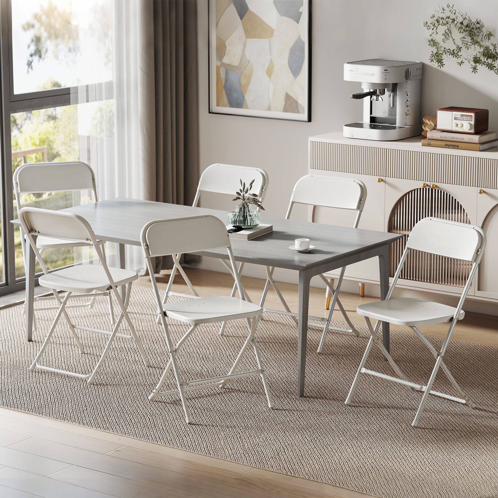 HOMCOM Klappstuhl faltbare Стулья, Stahlrahmen, vielseitig einsetzbar (Bürostuhl, 6 St), für Esszimmer, Wohnzimmer, Weiß