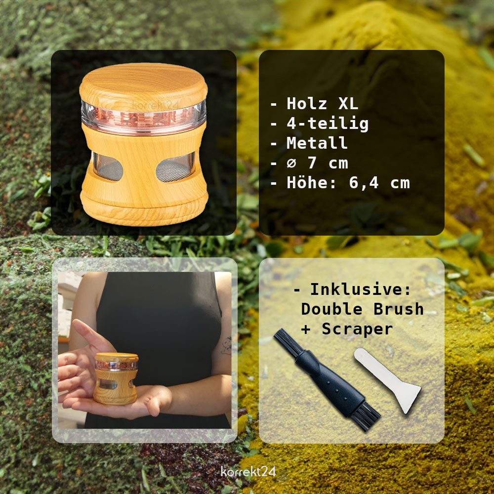 Coumo Kräutermühle Grinder Crusher Jumbo Gewürzmühle Premium XL, Holz + Metall, ⌀ 6 cm