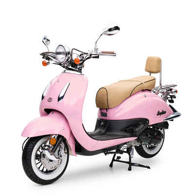 Burnout Motorroller EasyCruiser Eco Rosa, 50 ccm, 45 km/h, Euro 5, Unverwechselbares Retro Design, Moped mit USB Ladedose für Handy Navi